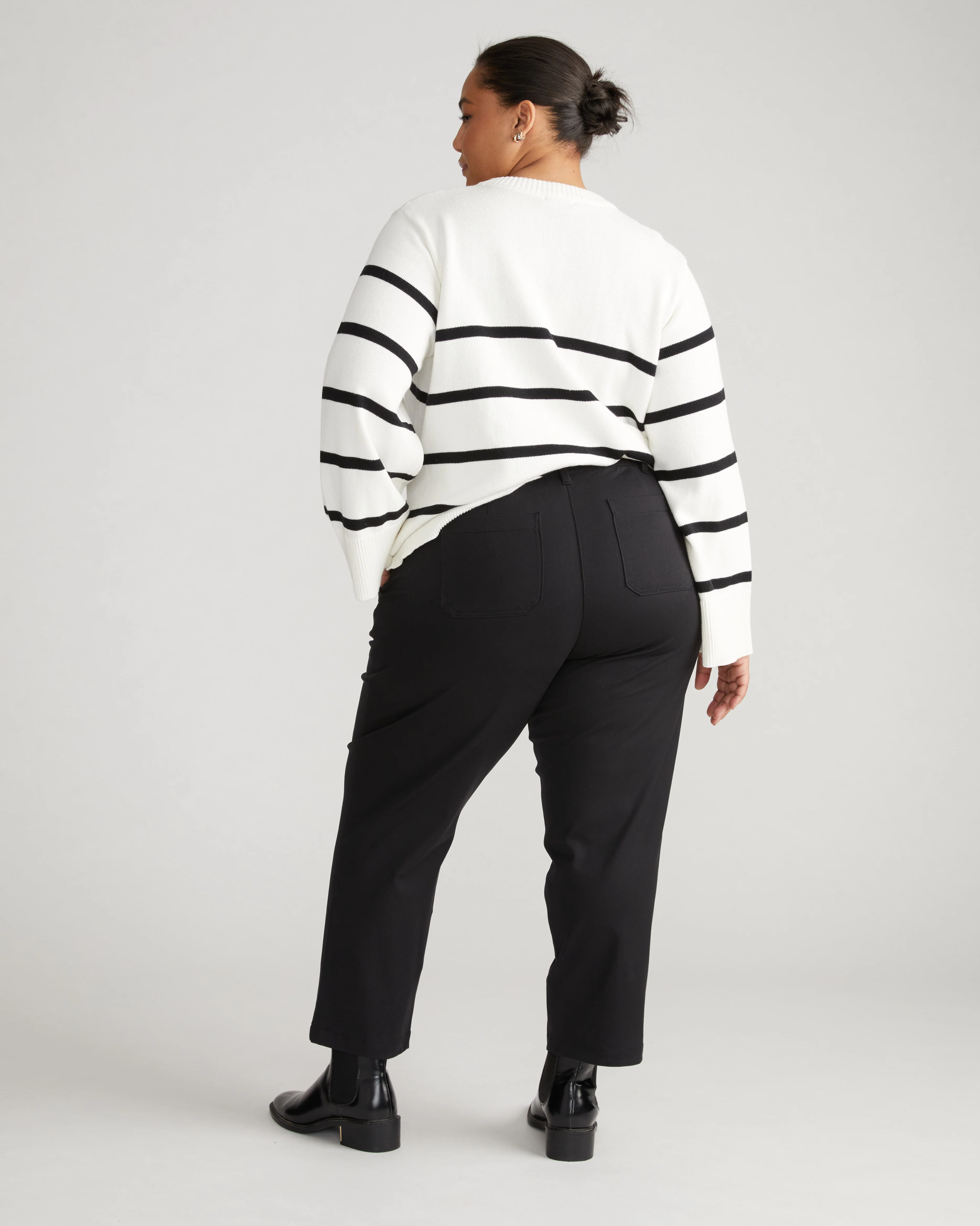 Bardot Wide Sleeve Cotton Sweater - Cream/Black Stripe - Image 3