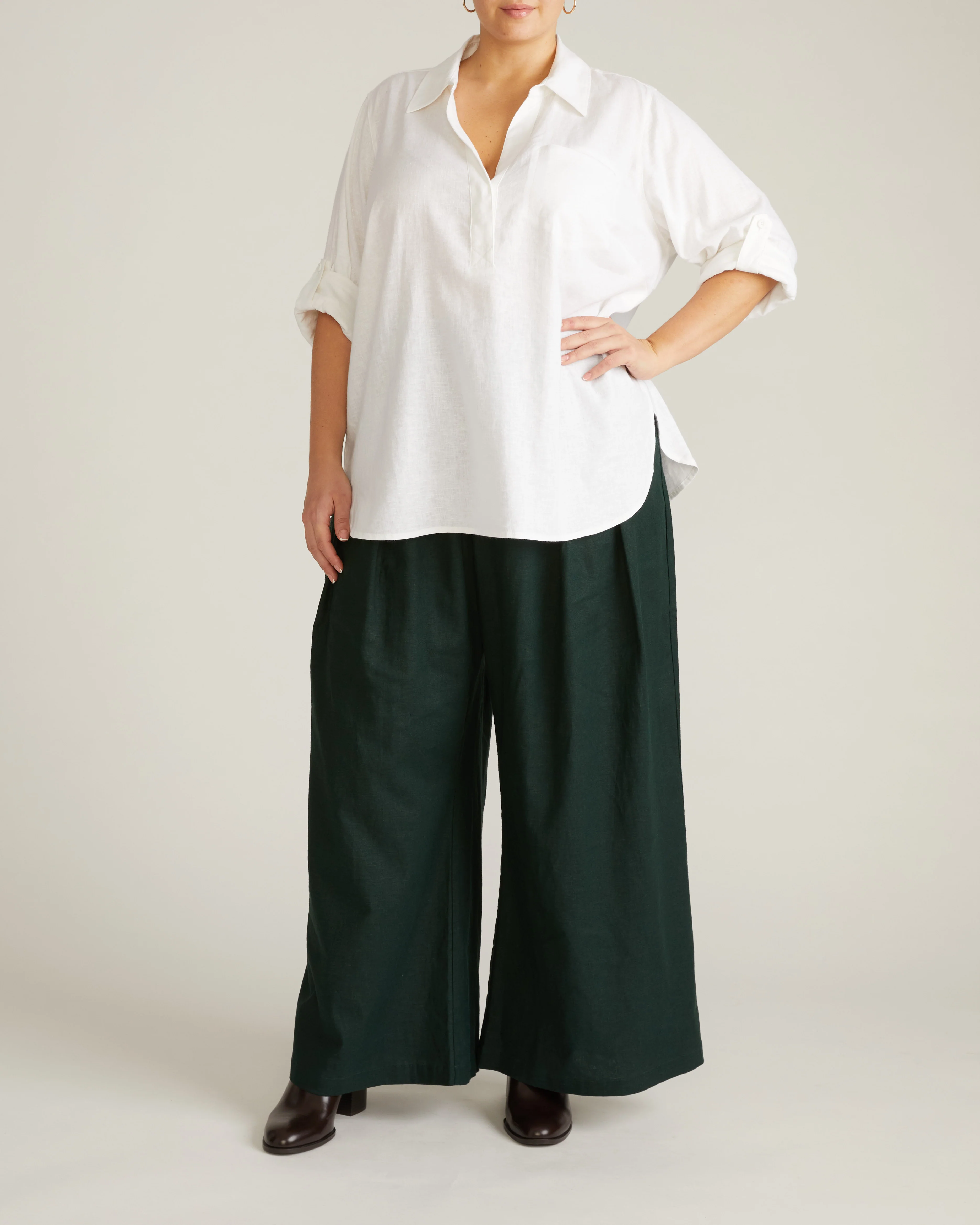 Button Back Linen Polo Shirt - Bright White - Image 2