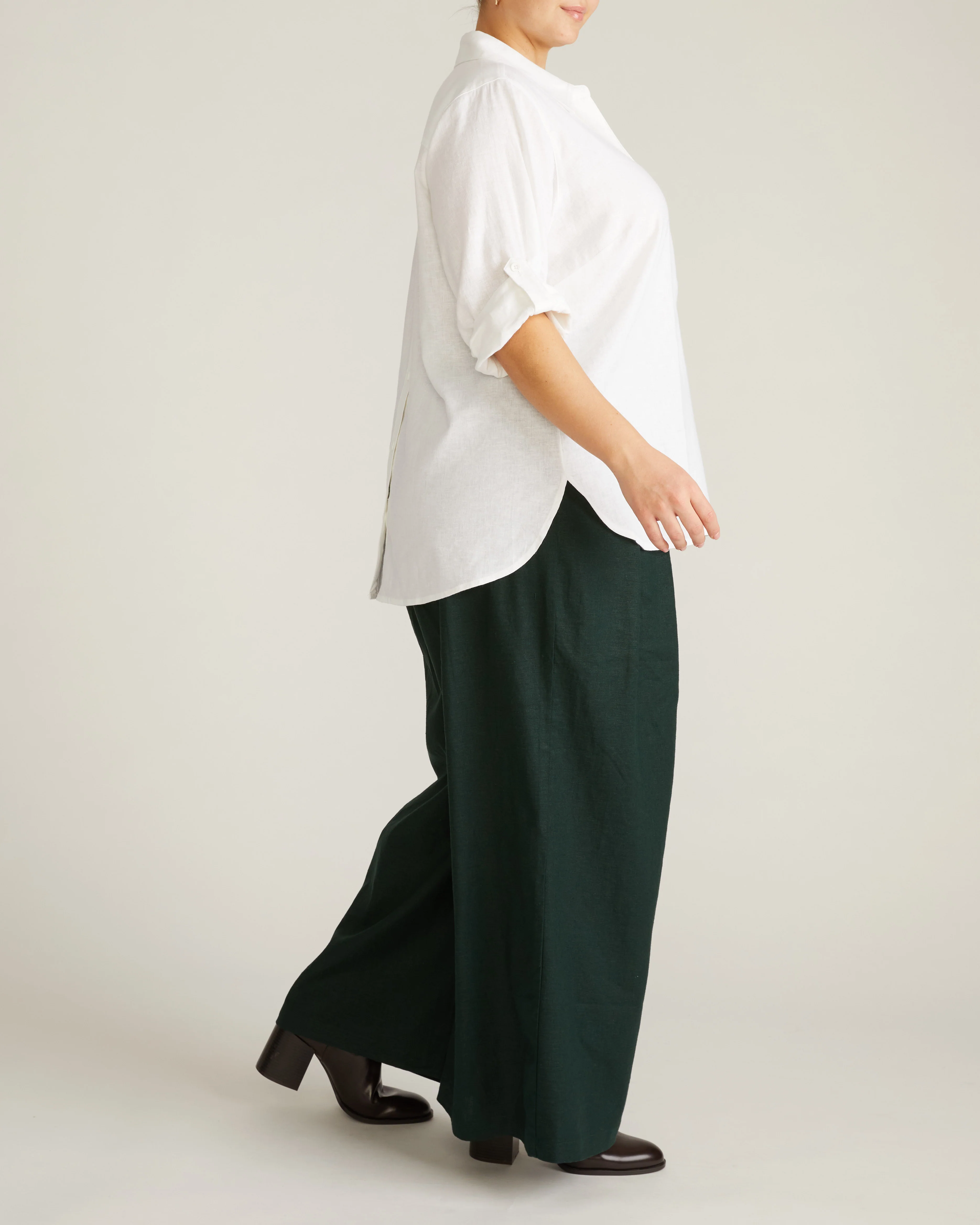 Button Back Linen Polo Shirt - Bright White - Image 3