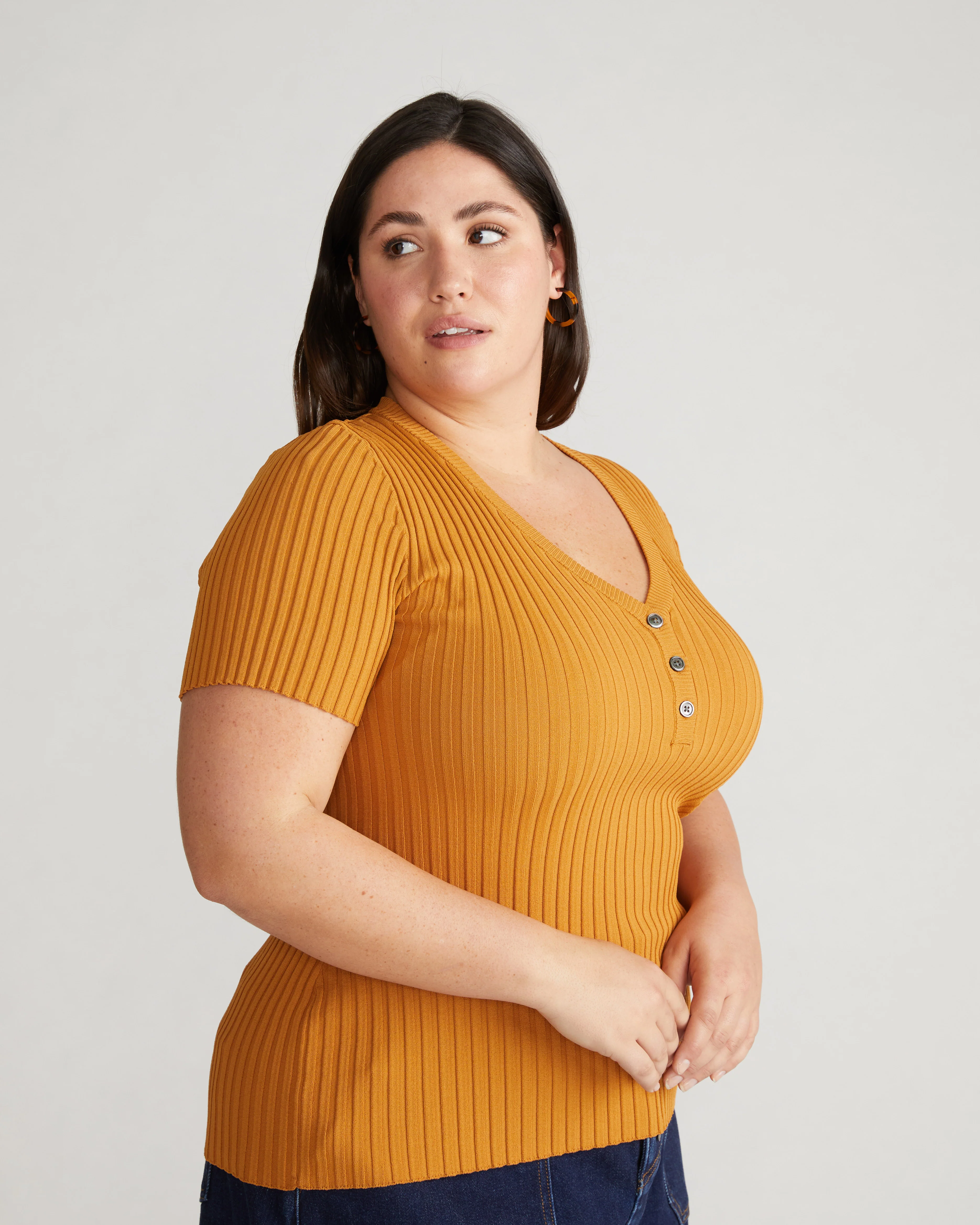 Button Front Sweater Top - Toffee - Image 3