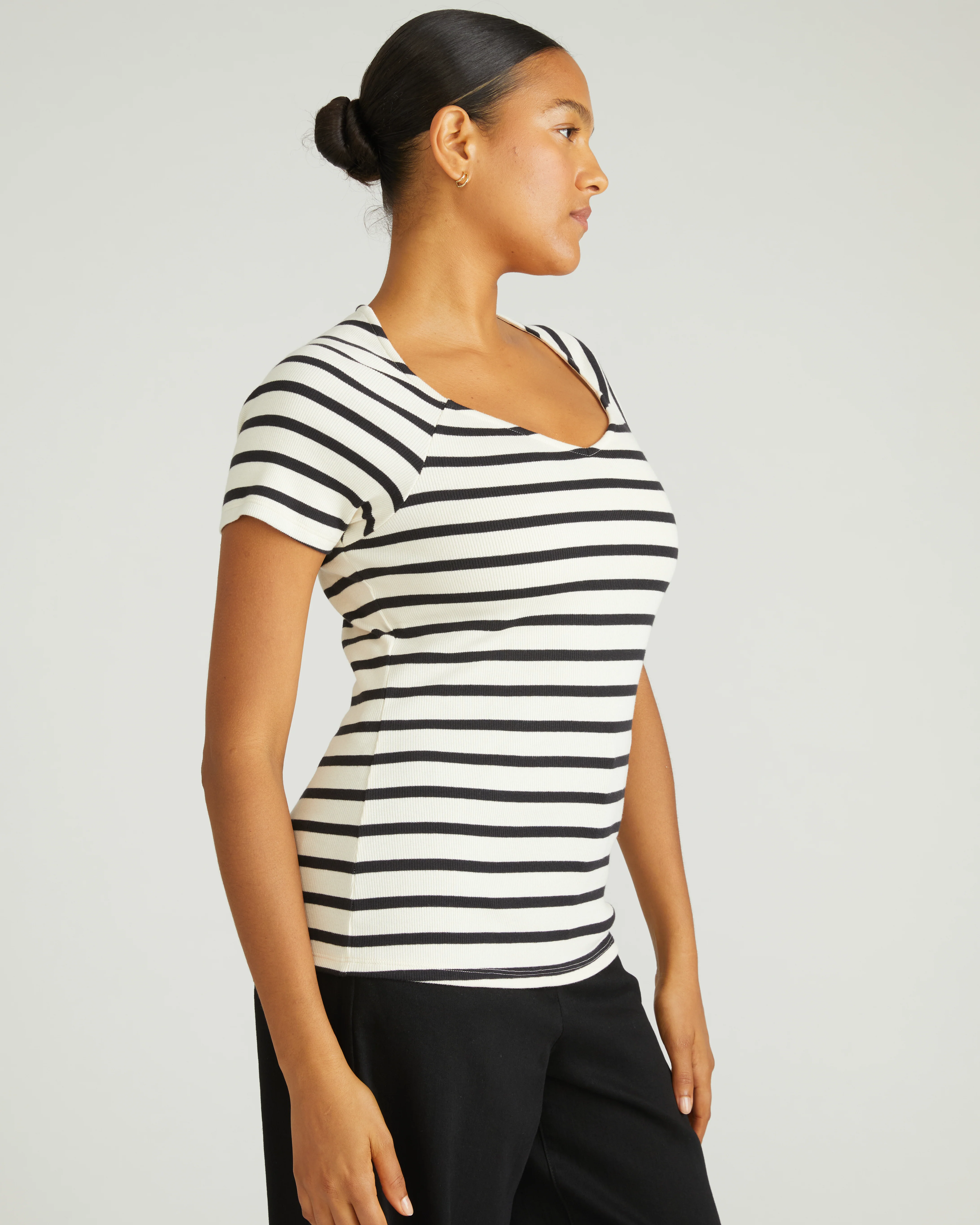 Carey Ribbed Top - Ecru/Black Stripe - Image 3