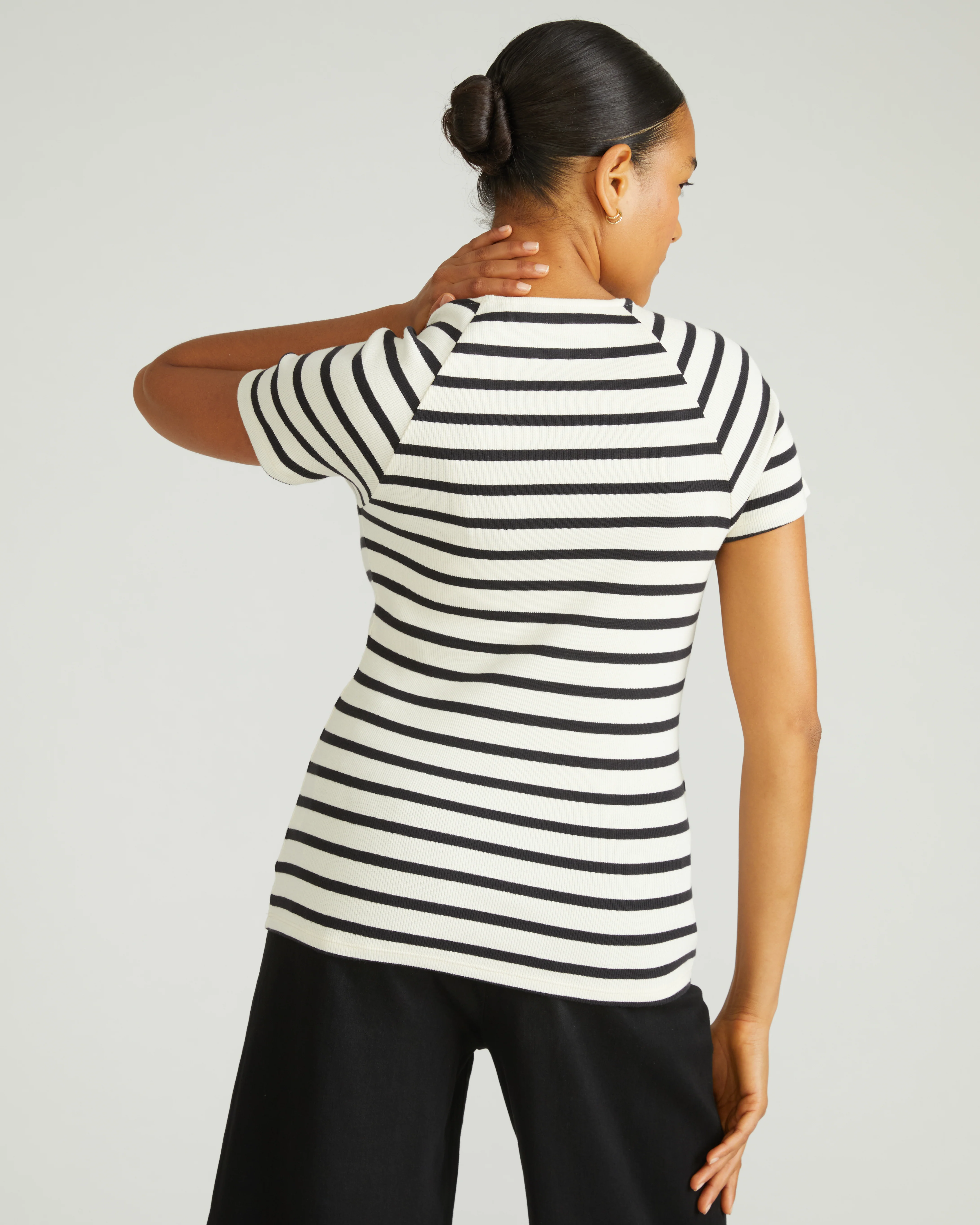 Carey Ribbed Top - Ecru/Black Stripe - Image 4