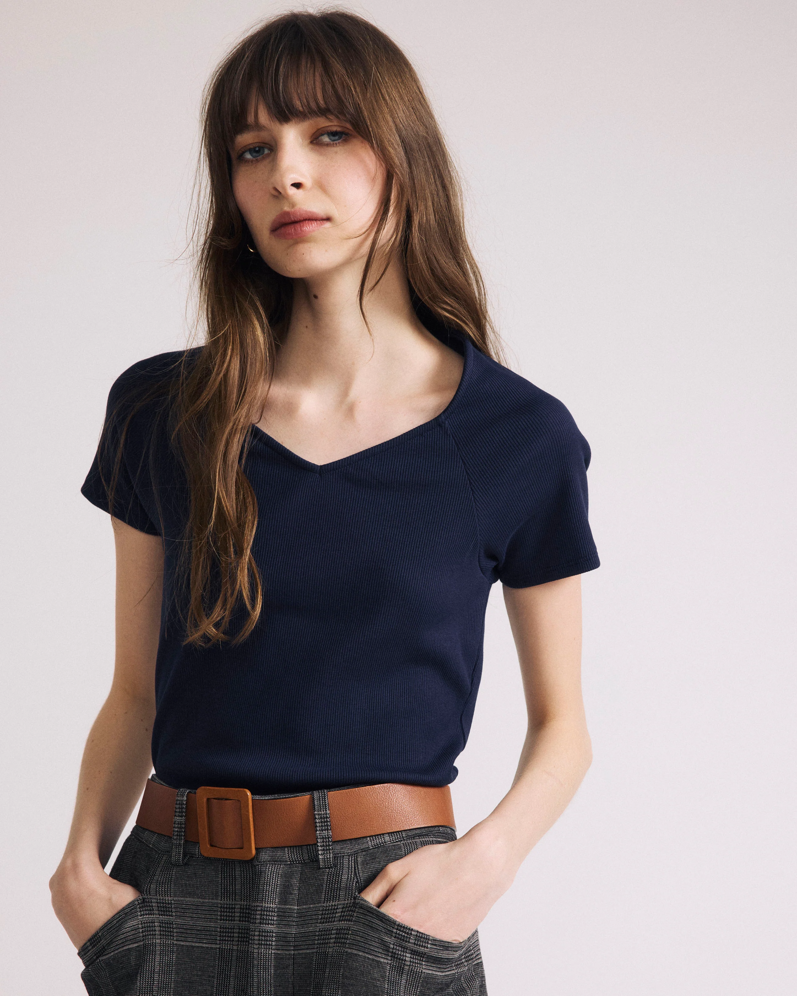 Carey Ribbed Top - Navy