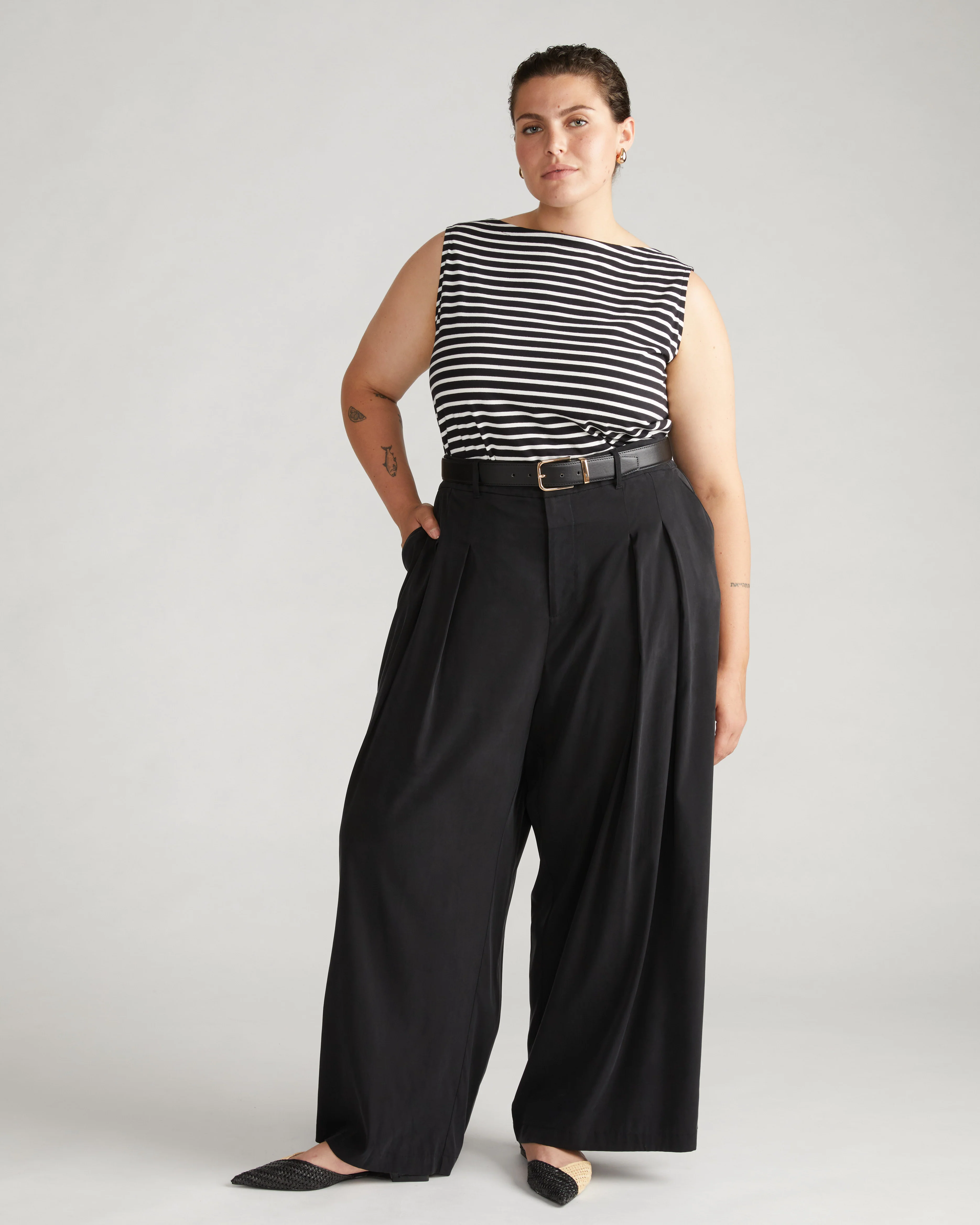 Cooling Cupro Wide Leg Pant - Black - Image 2