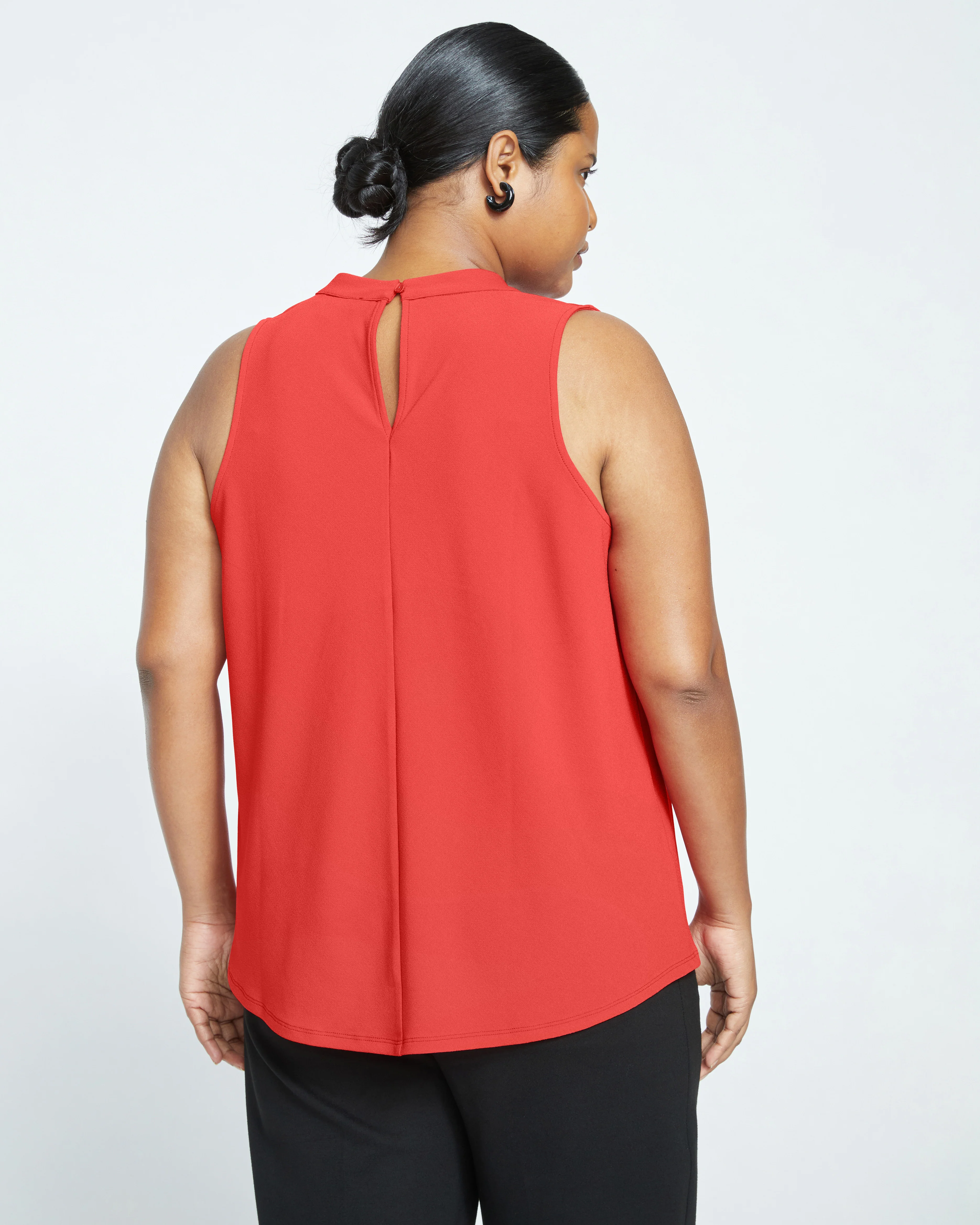 Crepe Jersey Cowl Tank Blouse - Vermilion Red - Image 4