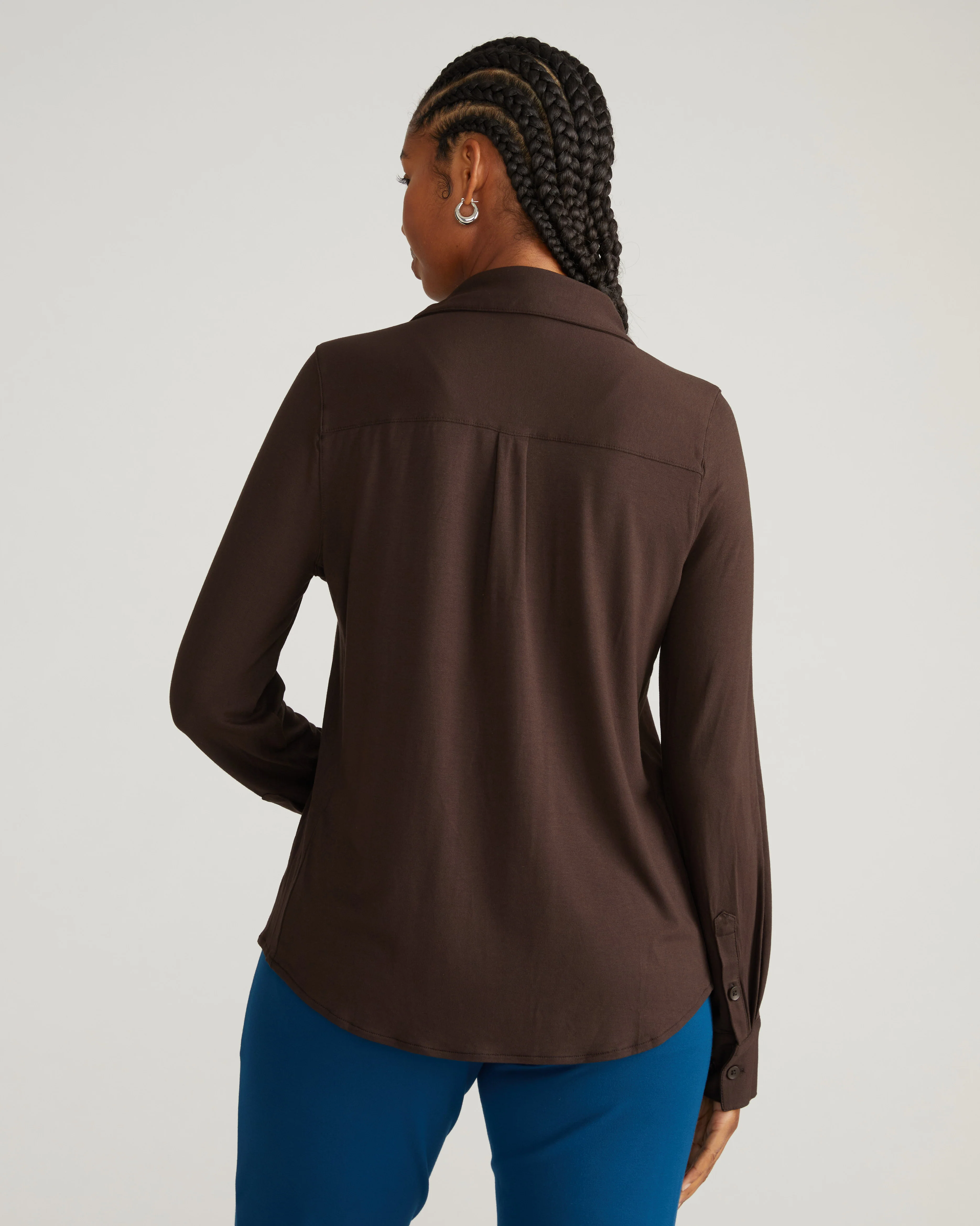 Elbe Liquid Jersey Shirt Classic Fit - Espresso - Image 3