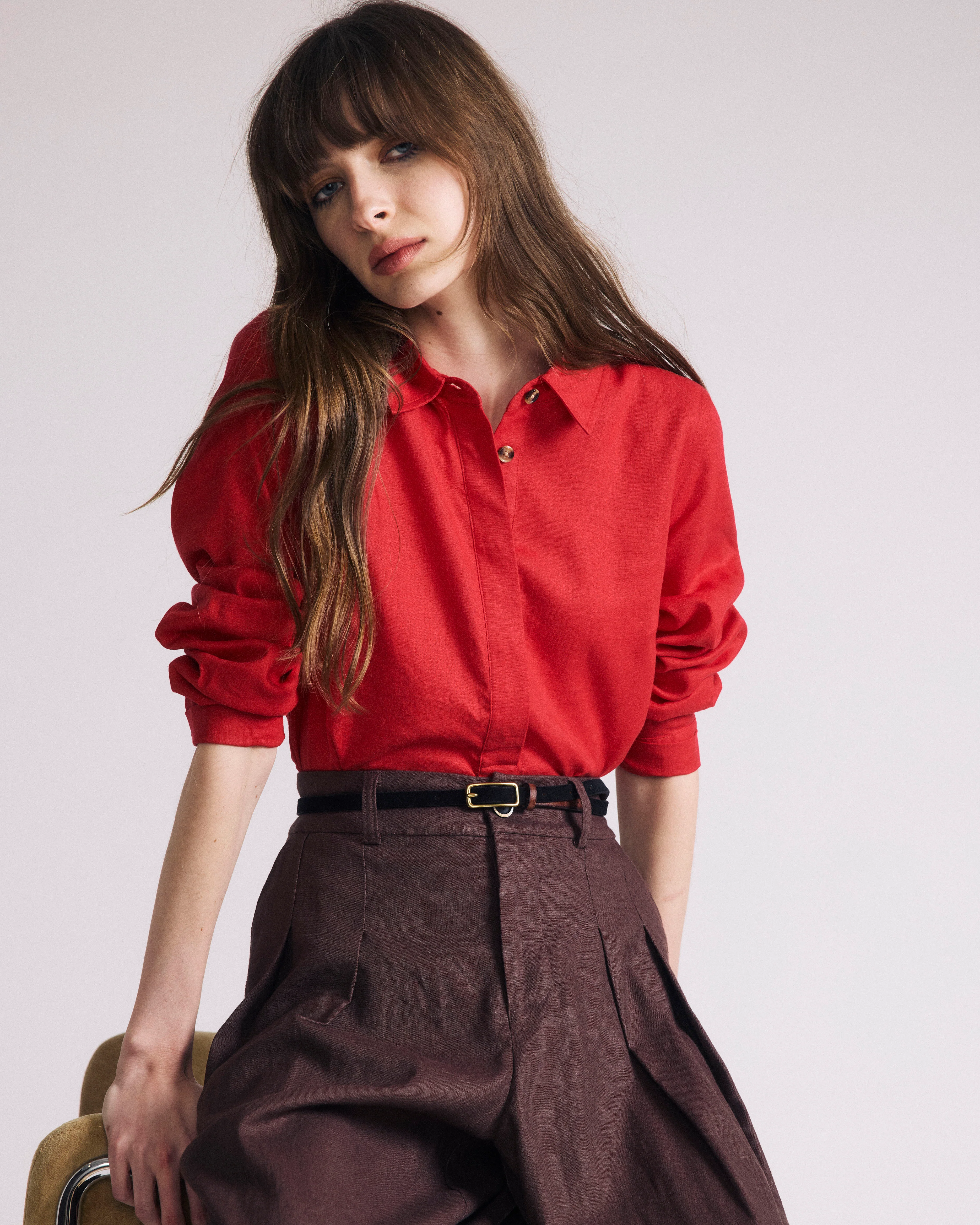 Elbe Popover Stretch Linen Shirt - Brilliant Red