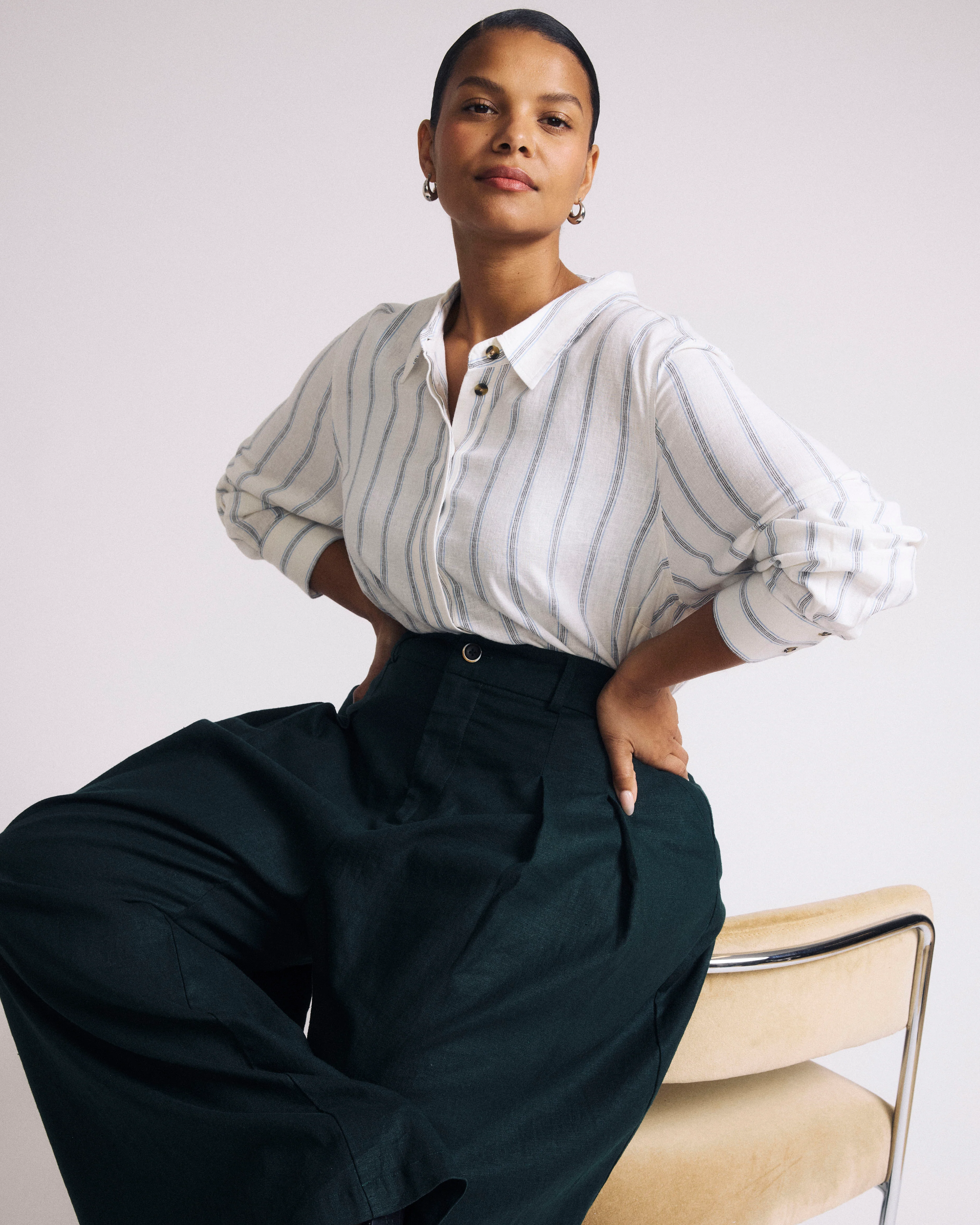 Elbe Popover Stretch Linen Shirt - Mayfair Stripe