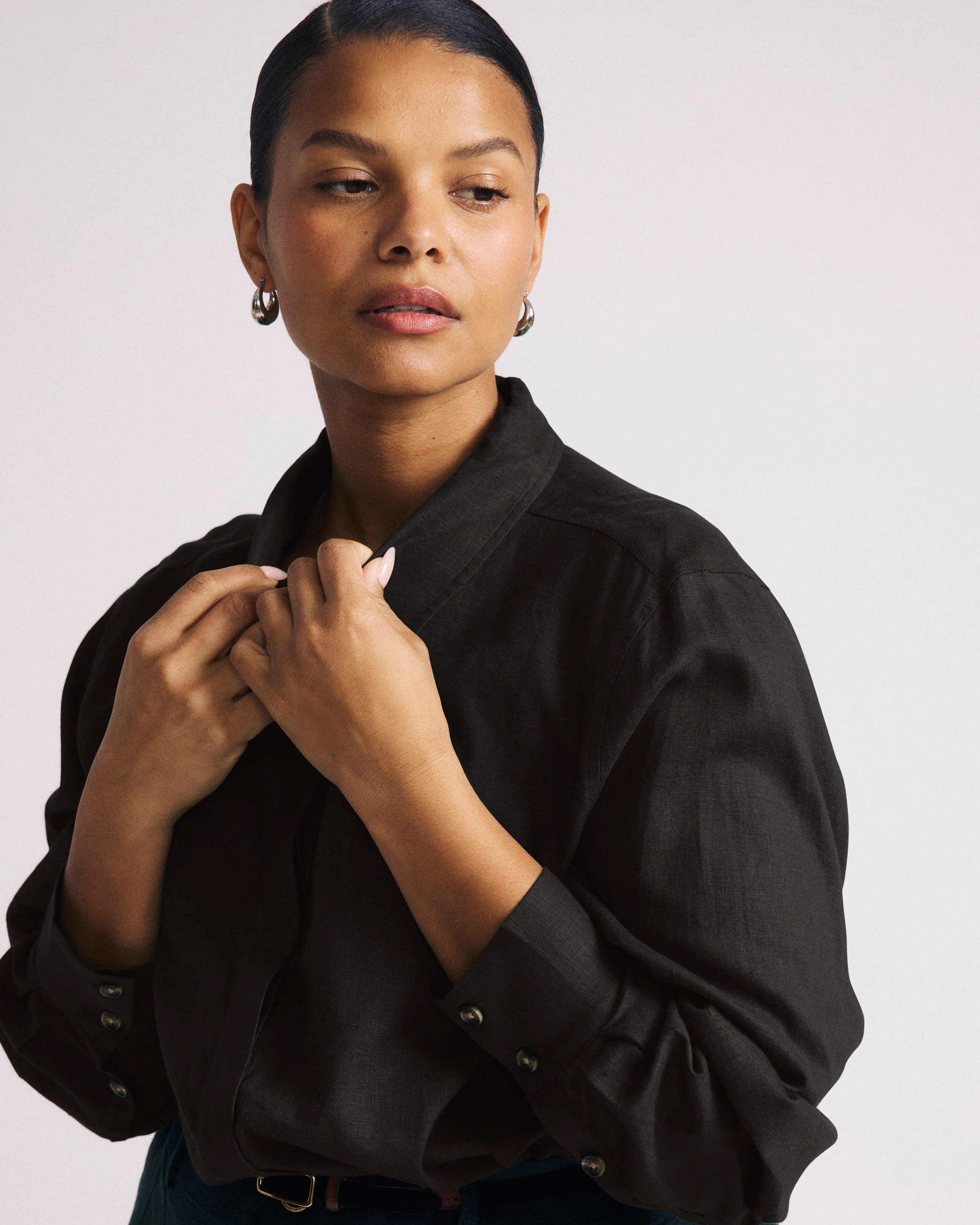 Elbe Stretch Linen Shirt - Black