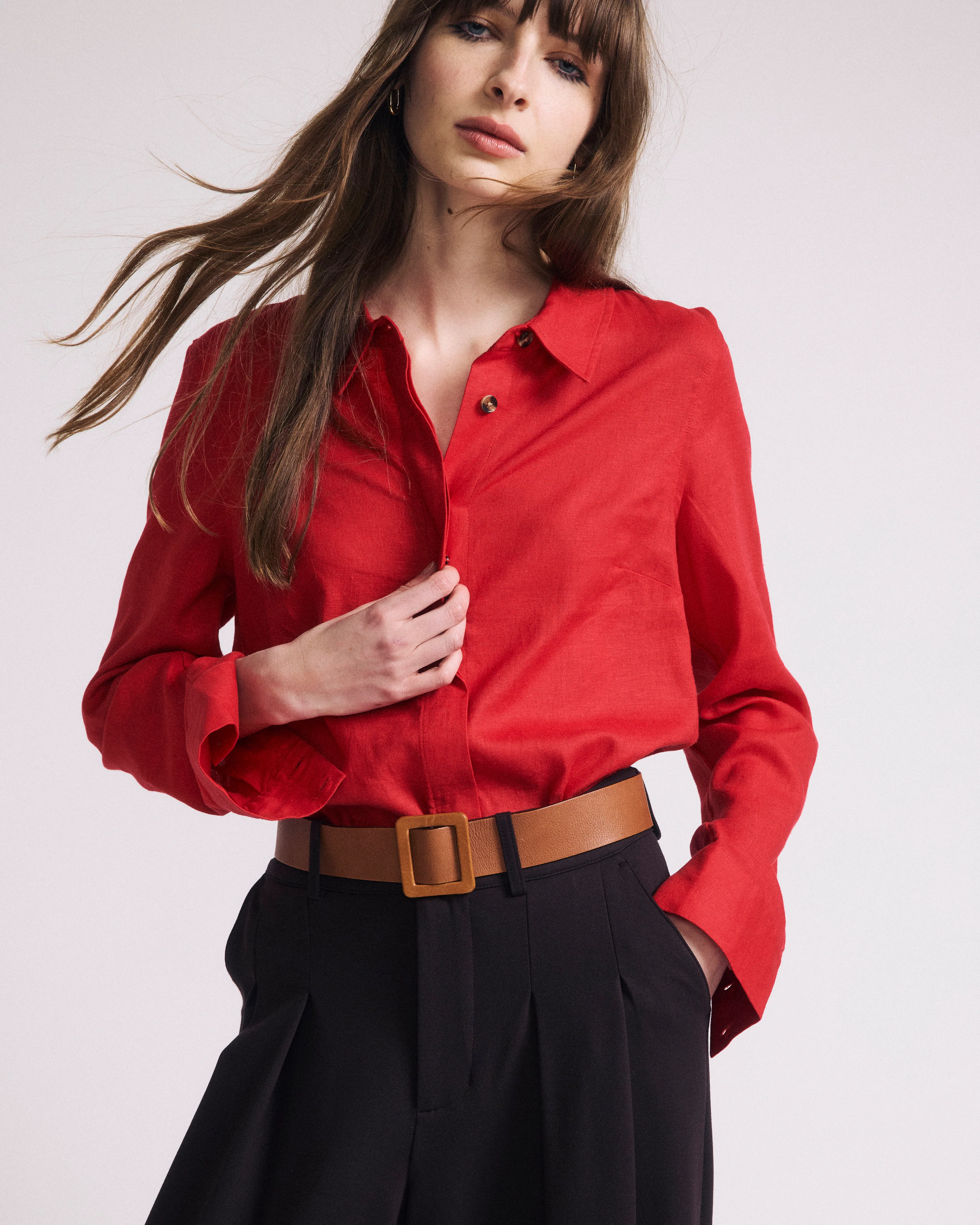 Elbe Stretch Linen Shirt - Brilliant Red