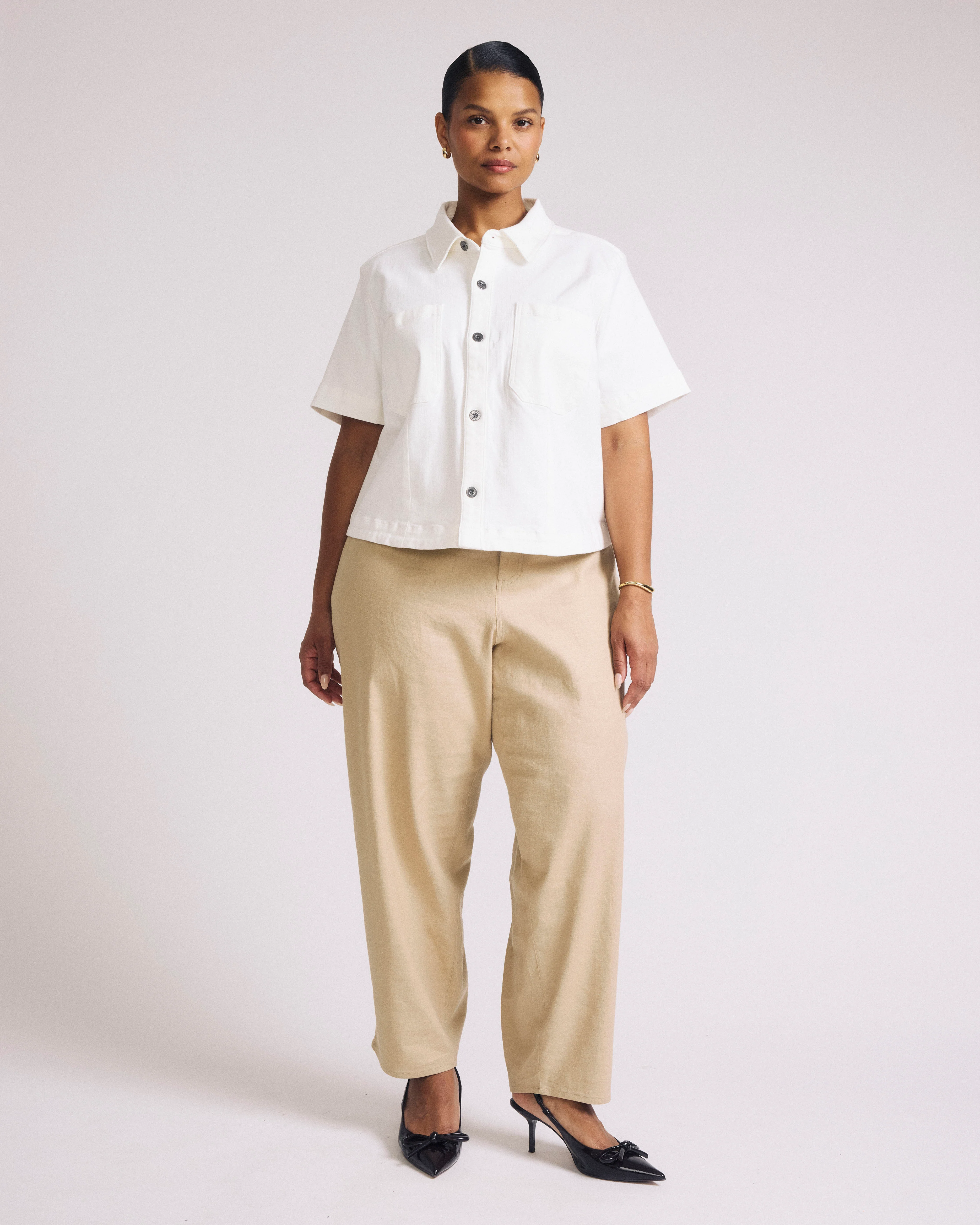 Flynn Short Sleeve Denim Shacket - White