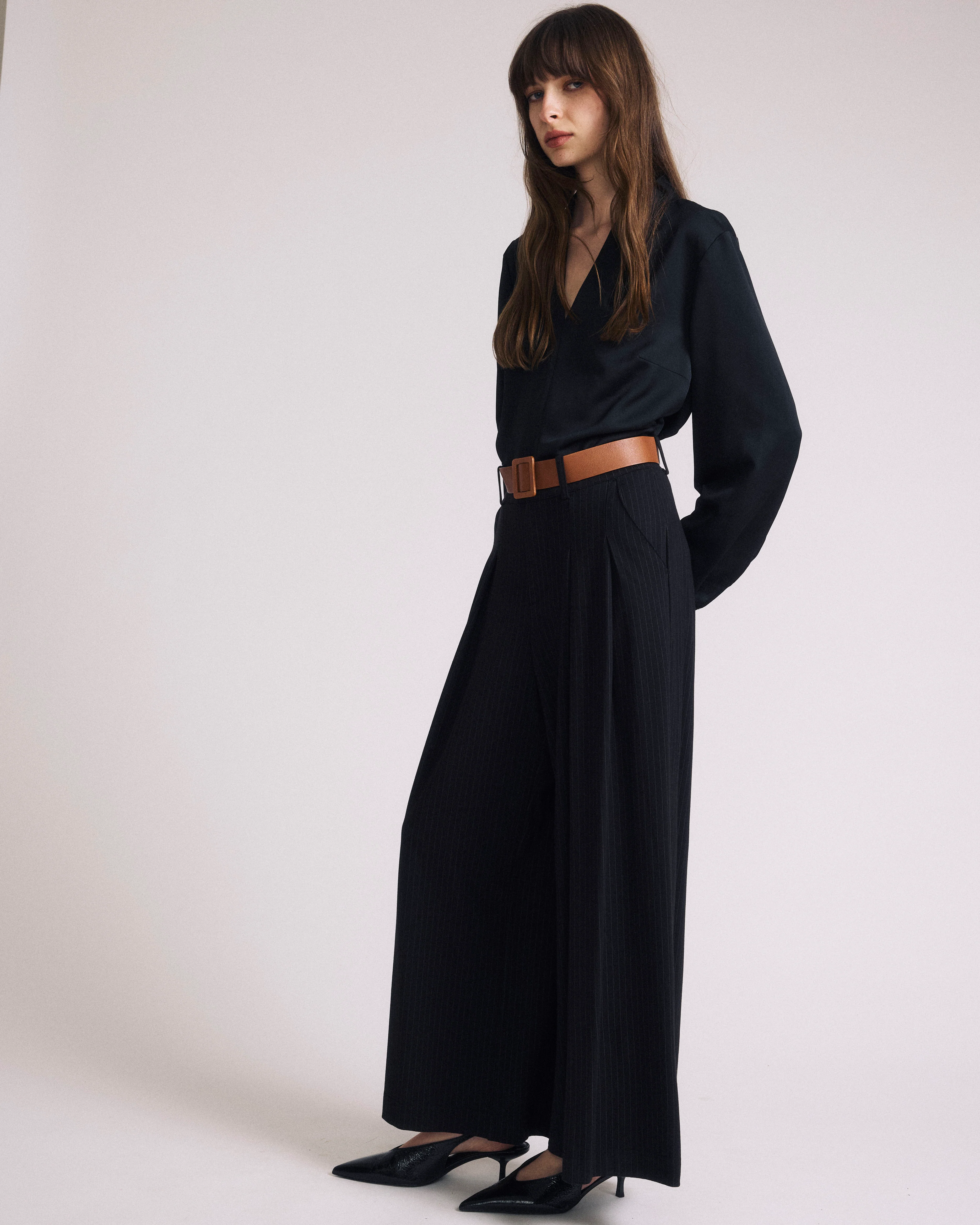 Georgette Satin Cambria Blouse - Black - Image 2