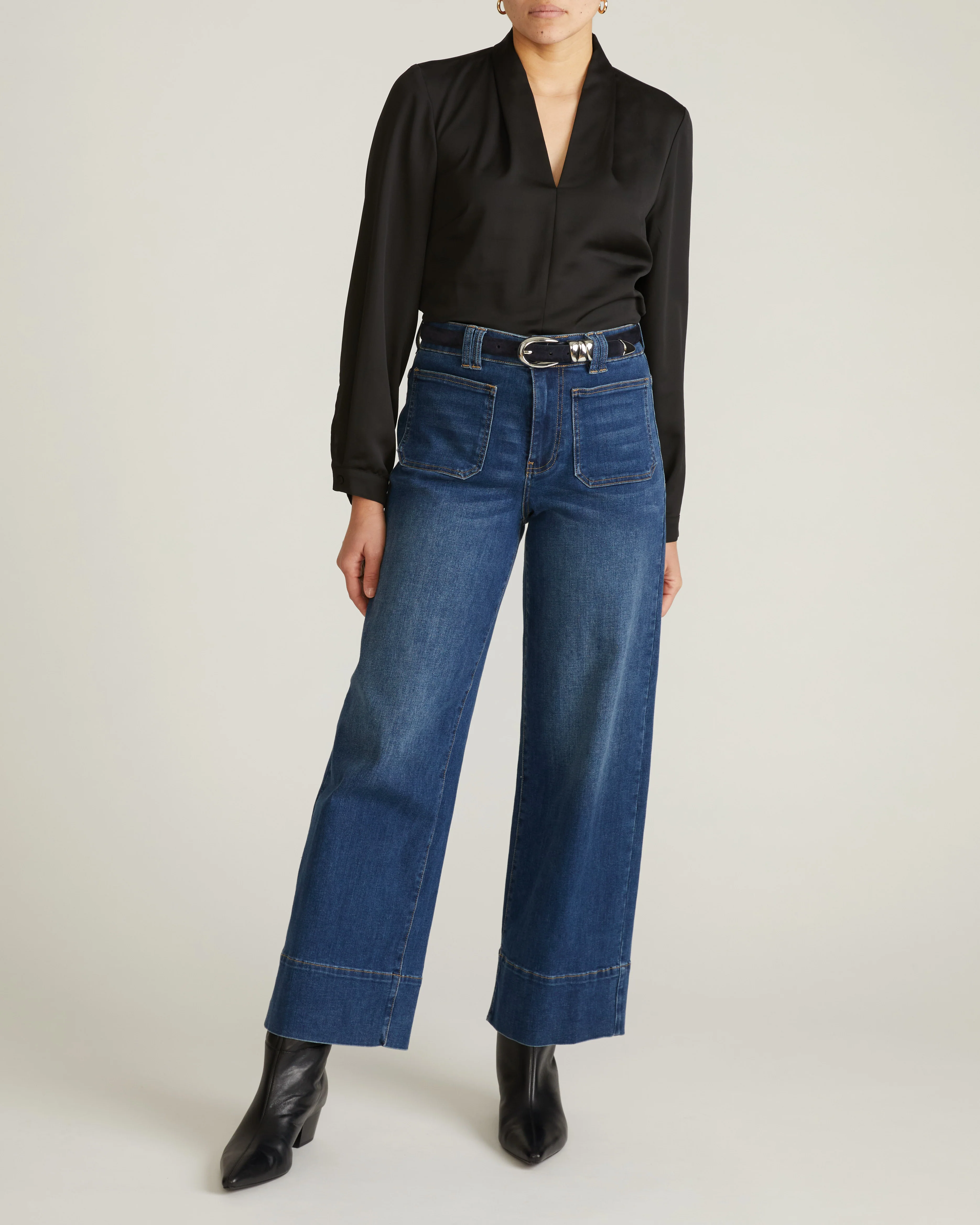 Georgette Satin Cambria Blouse - Black - Image 4