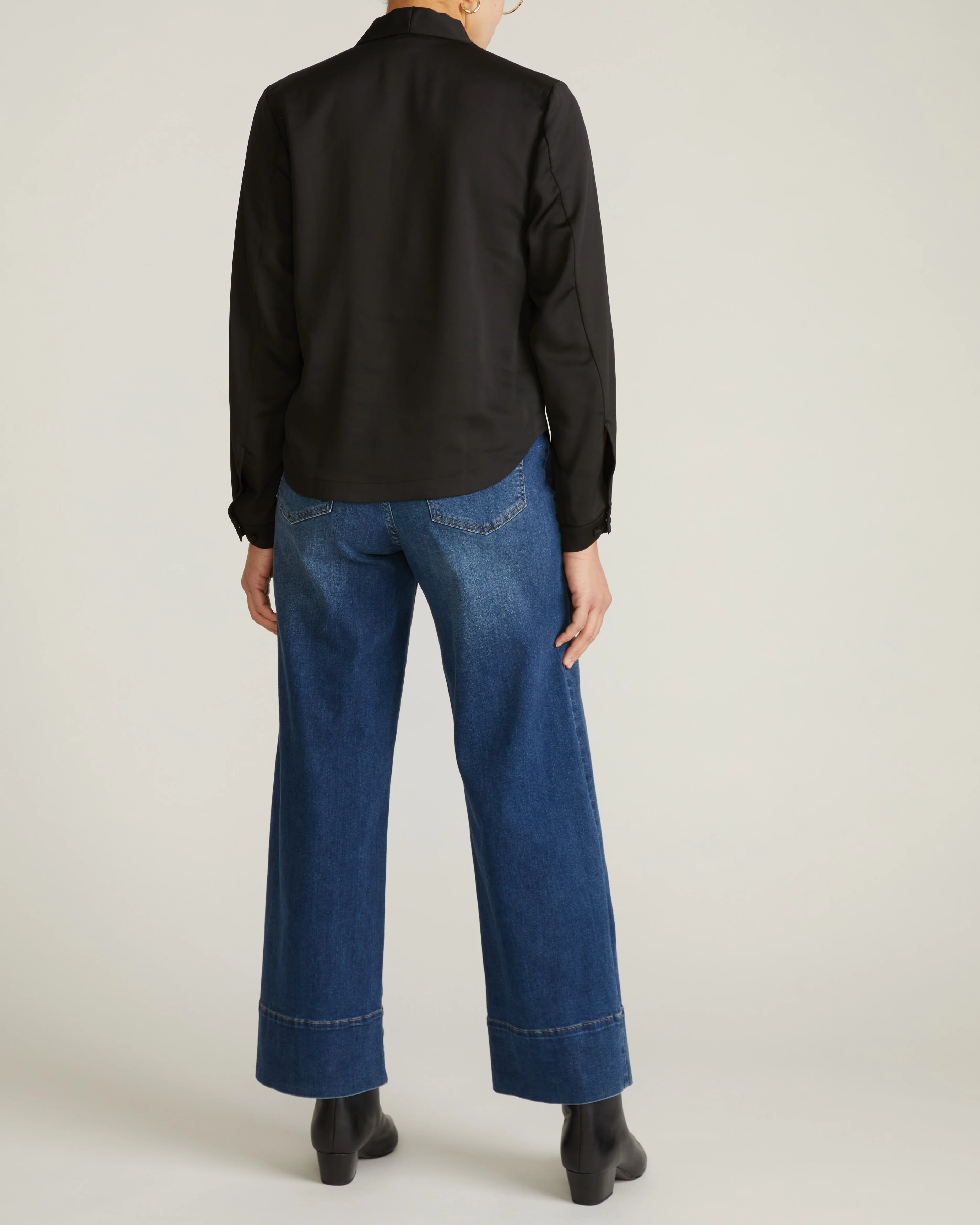 Georgette Satin Cambria Blouse - Black - Image 5