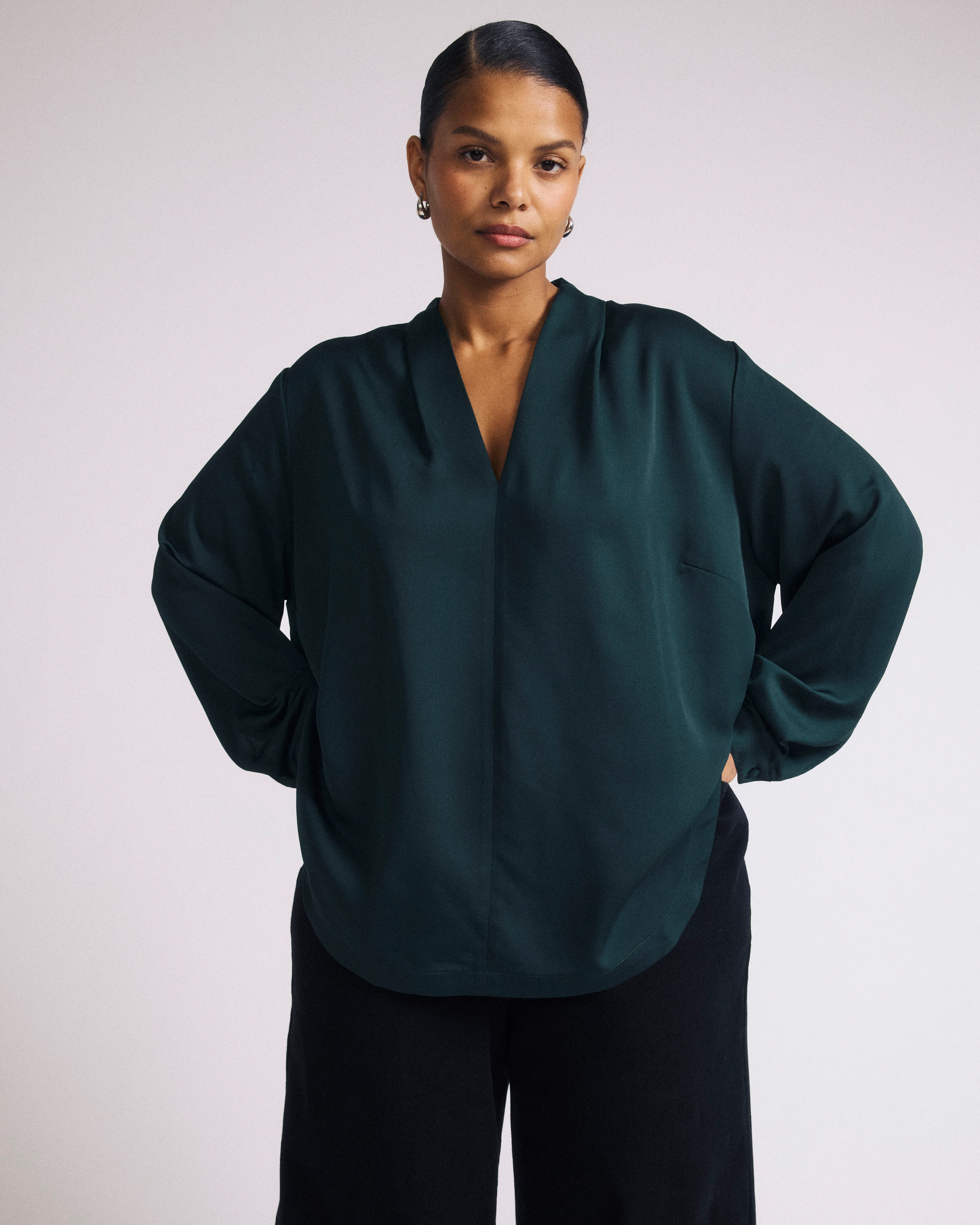 Georgette Satin Cambria Blouse - Forest Green - Image 3