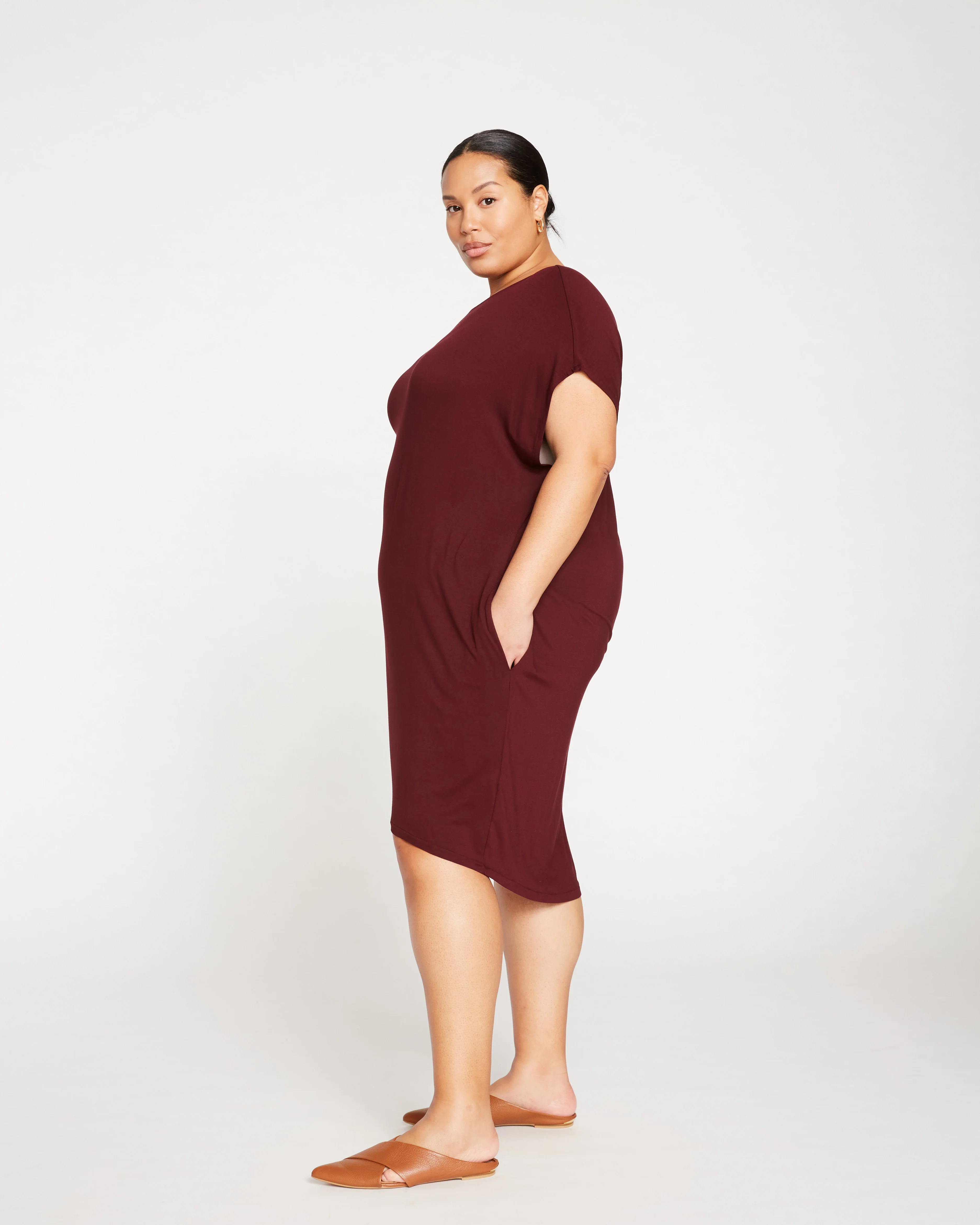 Helen Liquid Jersey Shift Dress - Black Cherry - Image 3