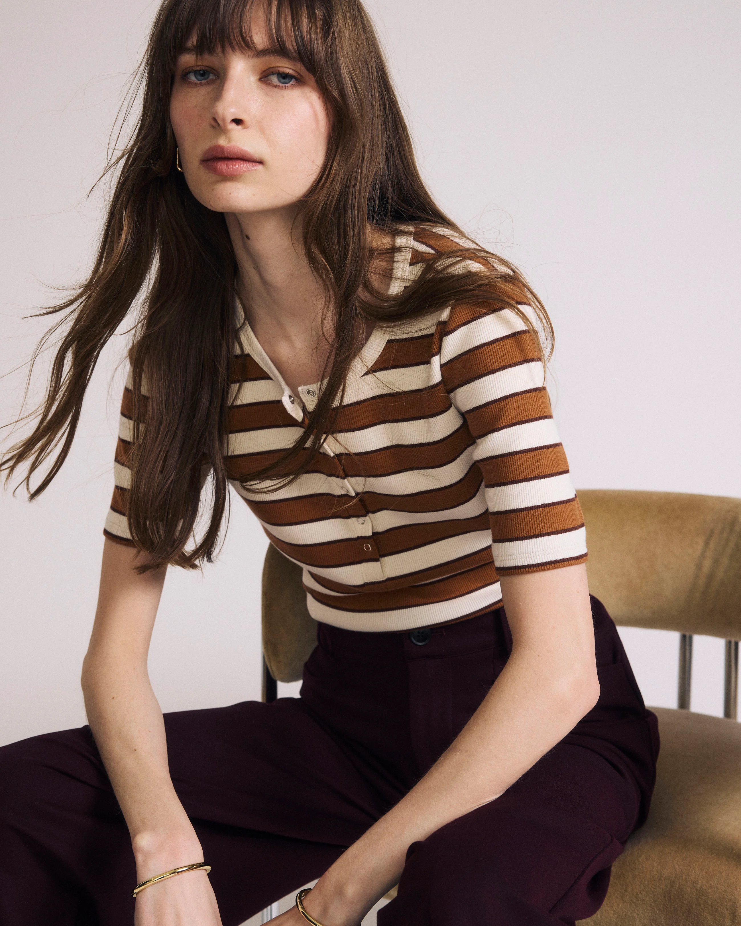Henley Short Sleeve Ribbed Tee - Baker Street Stripe