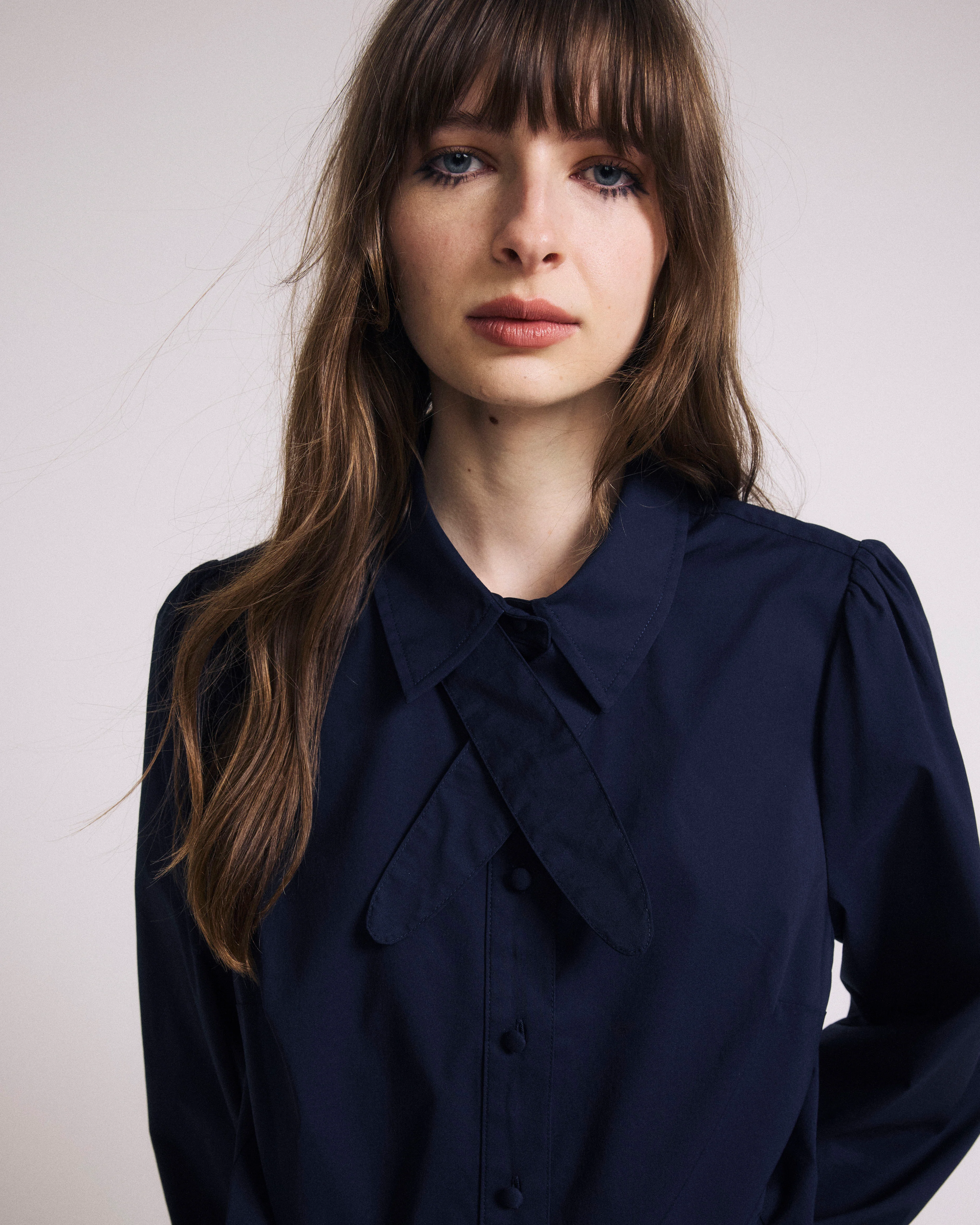 Janet Tie-Neck Cotton Poplin Shirt - Navy