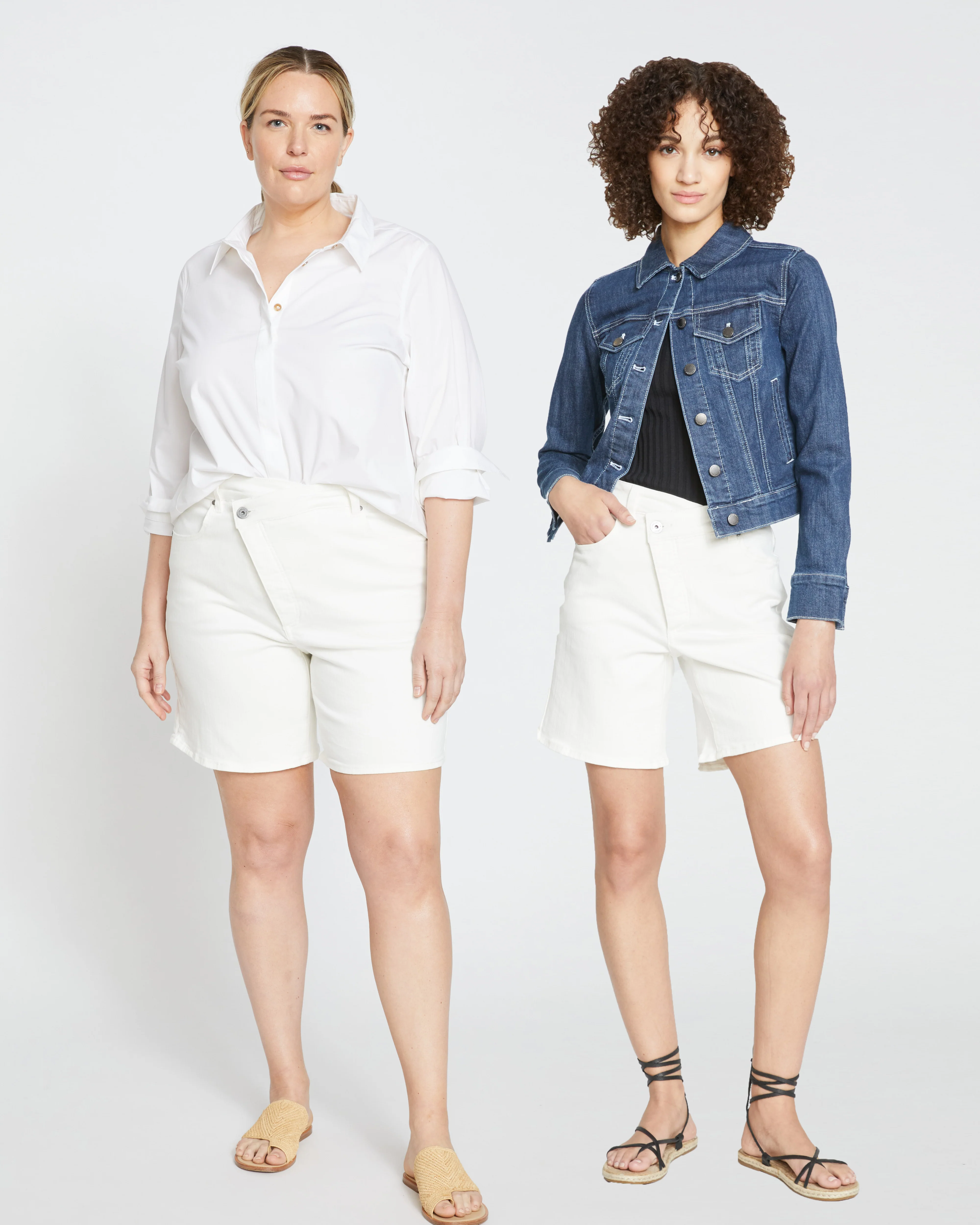 Katie High Rise Crossover Denim Shorts - White - Image 6