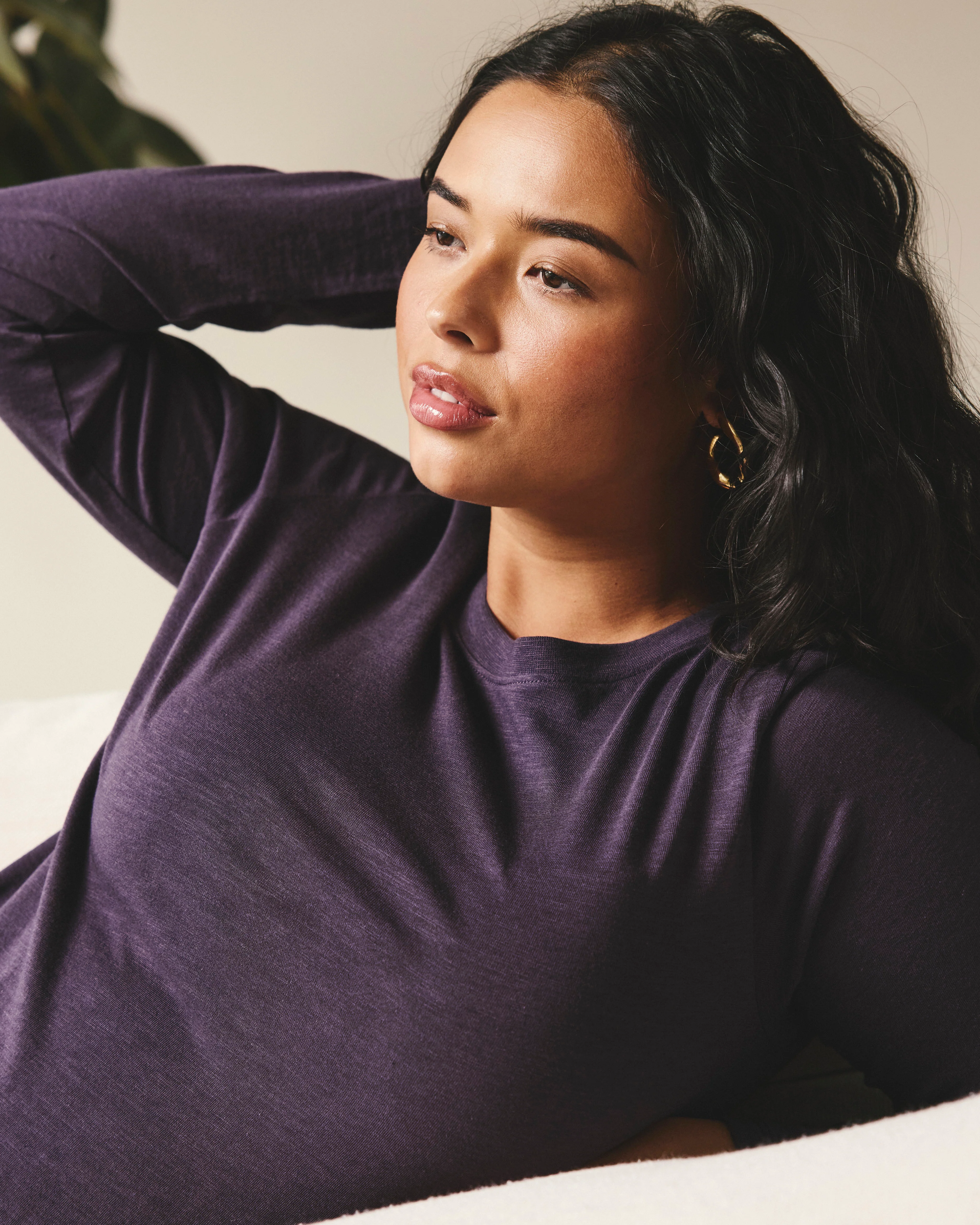 Light-As-Air Long Sleeve Crew Neck Tee - Purple Jewel