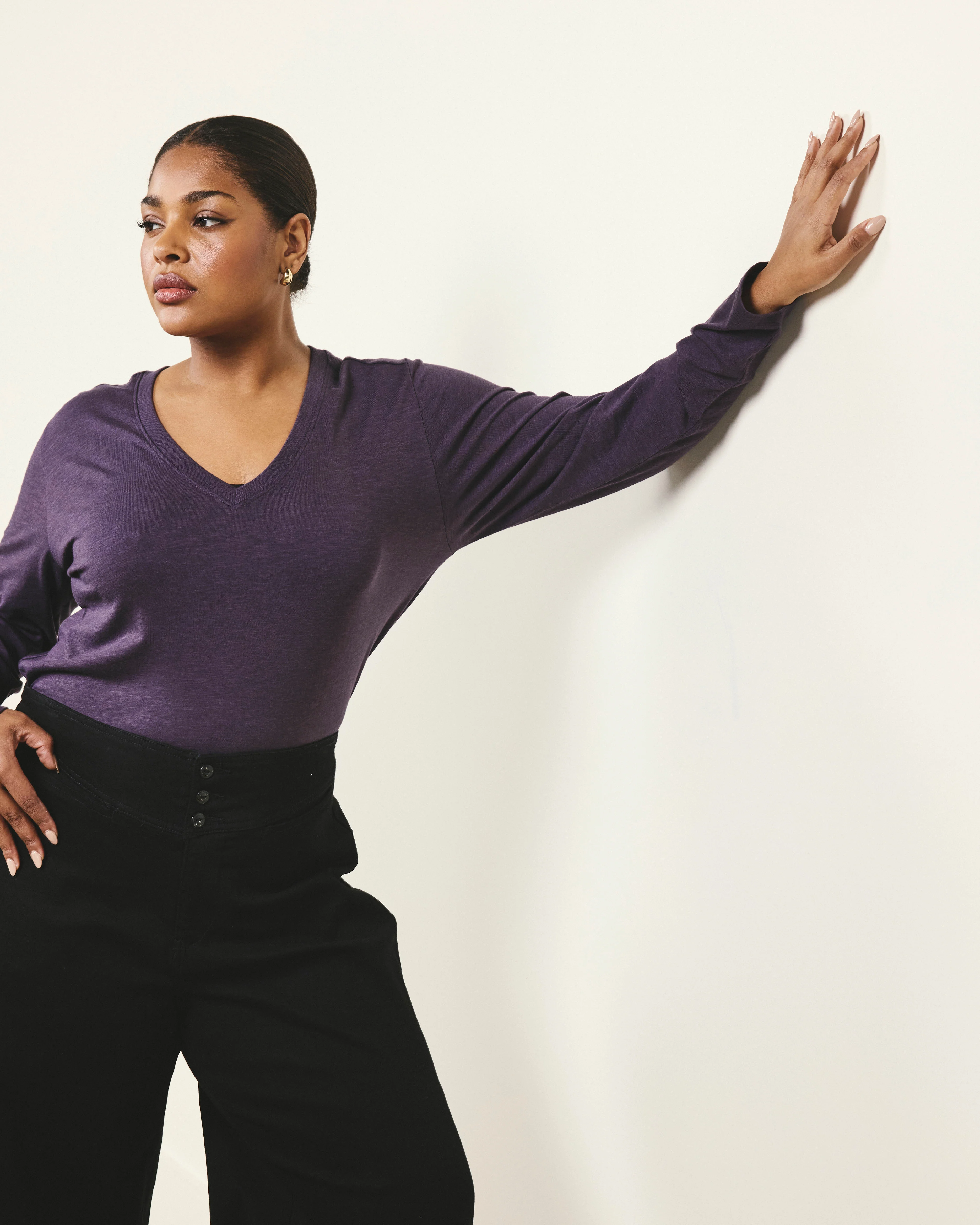 Light-As-Air Long Sleeve V Neck Tee - Purple Jewel