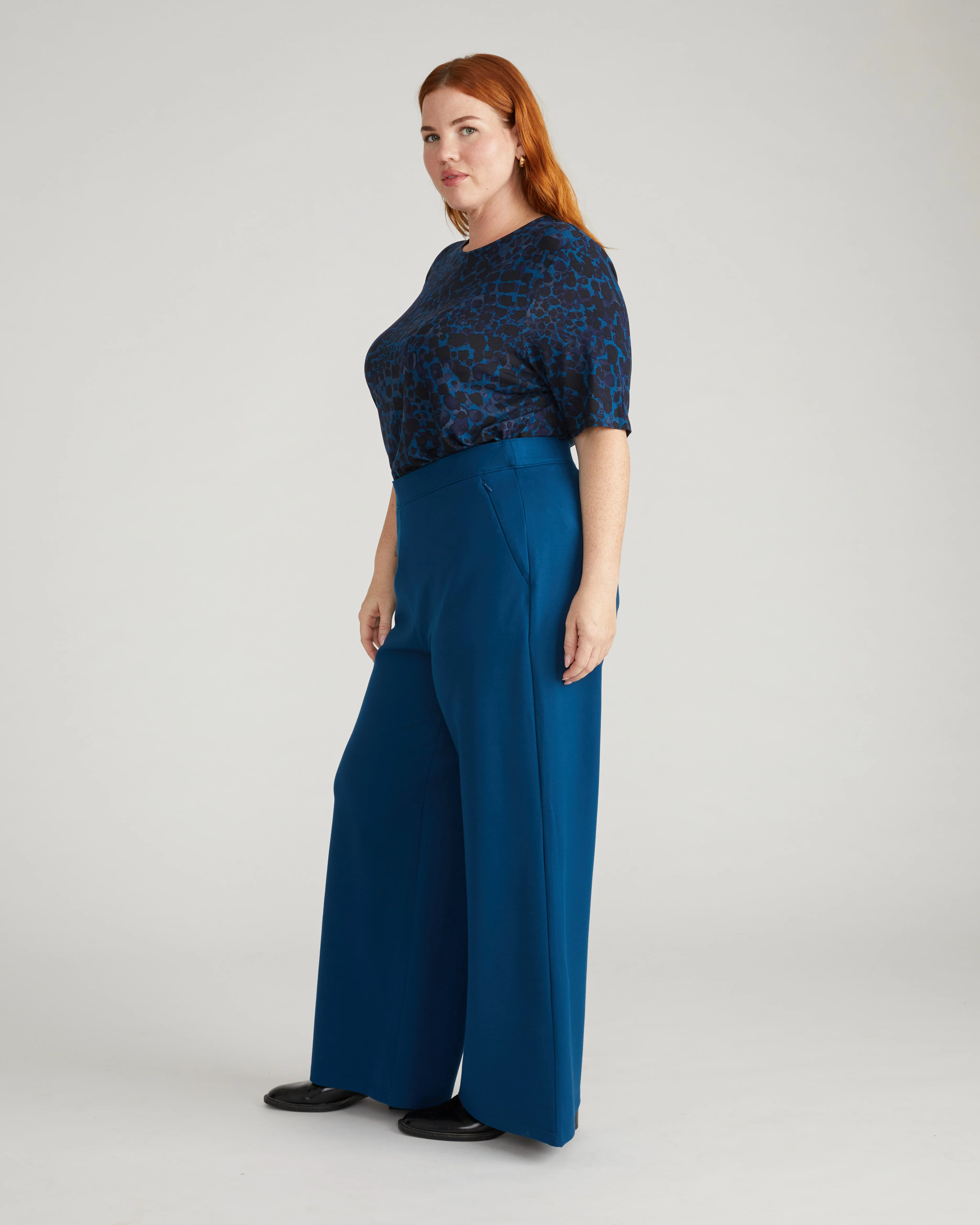 Lily Liquid Jersey Crew Neck Stovepipe Tee - Deep Teal Animal Print - Image 3