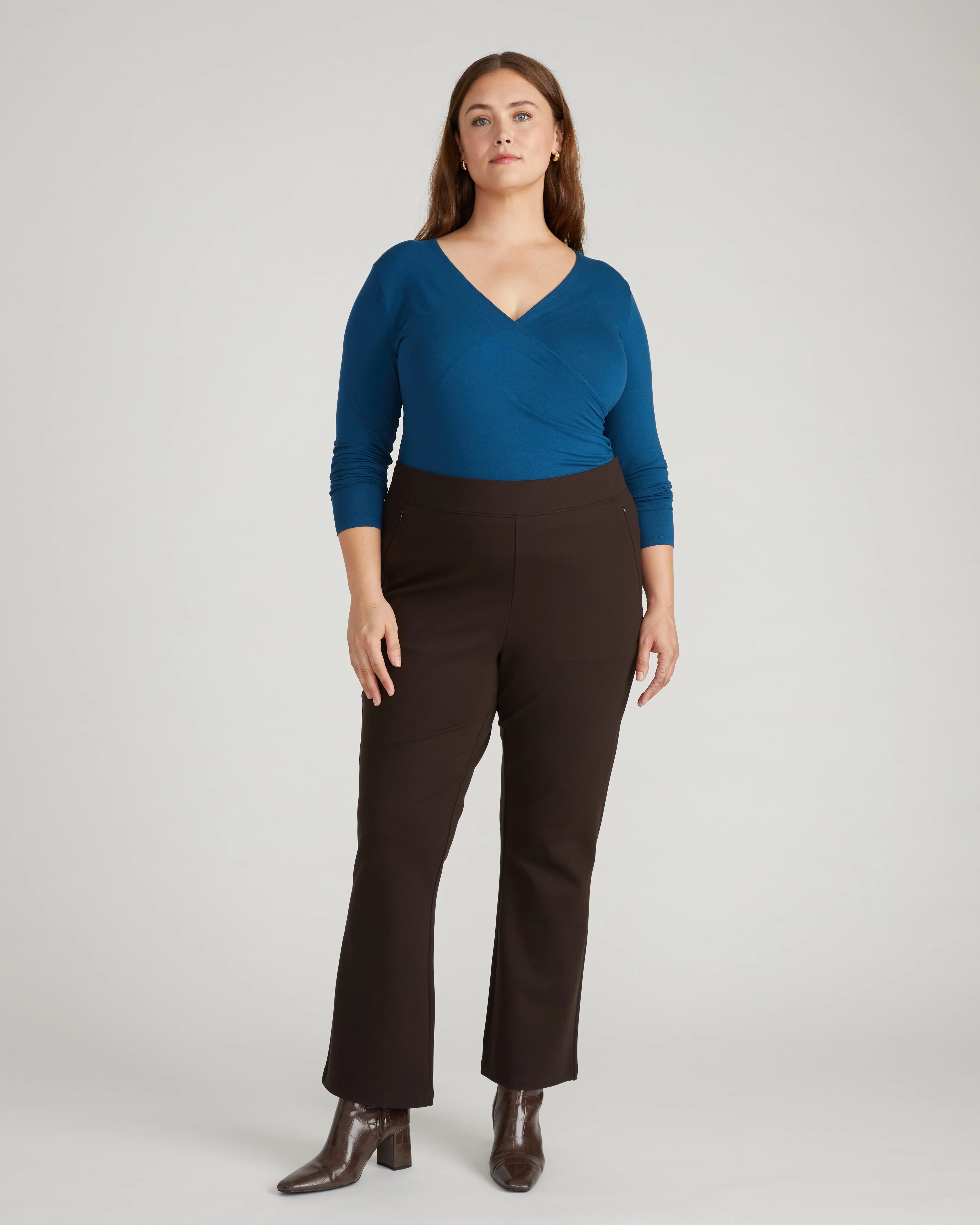 Liquid Jersey Two-Way Long Sleeve Cross Top - Deep Teal