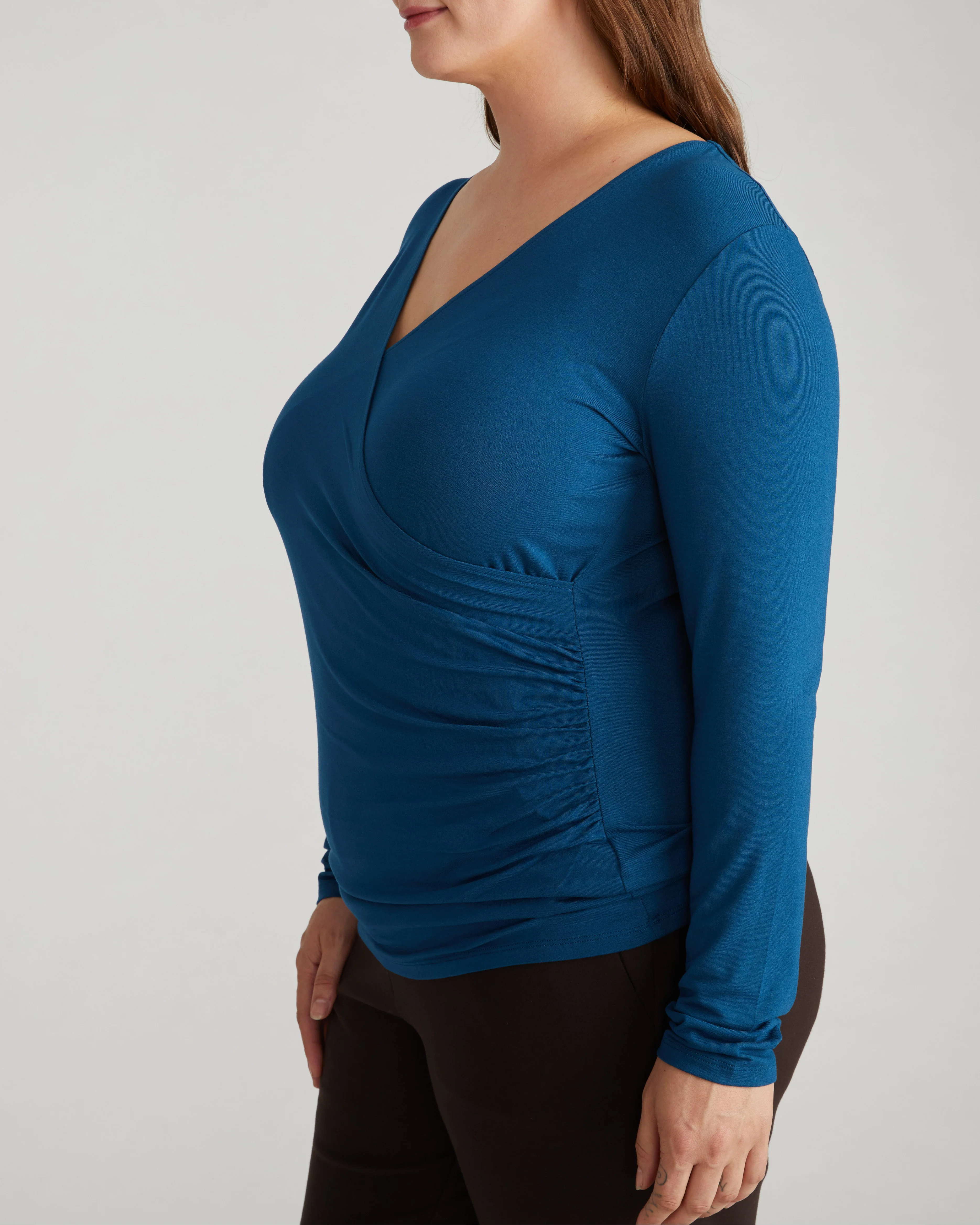 Liquid Jersey Two-Way Long Sleeve Cross Top - Deep Teal - Image 2