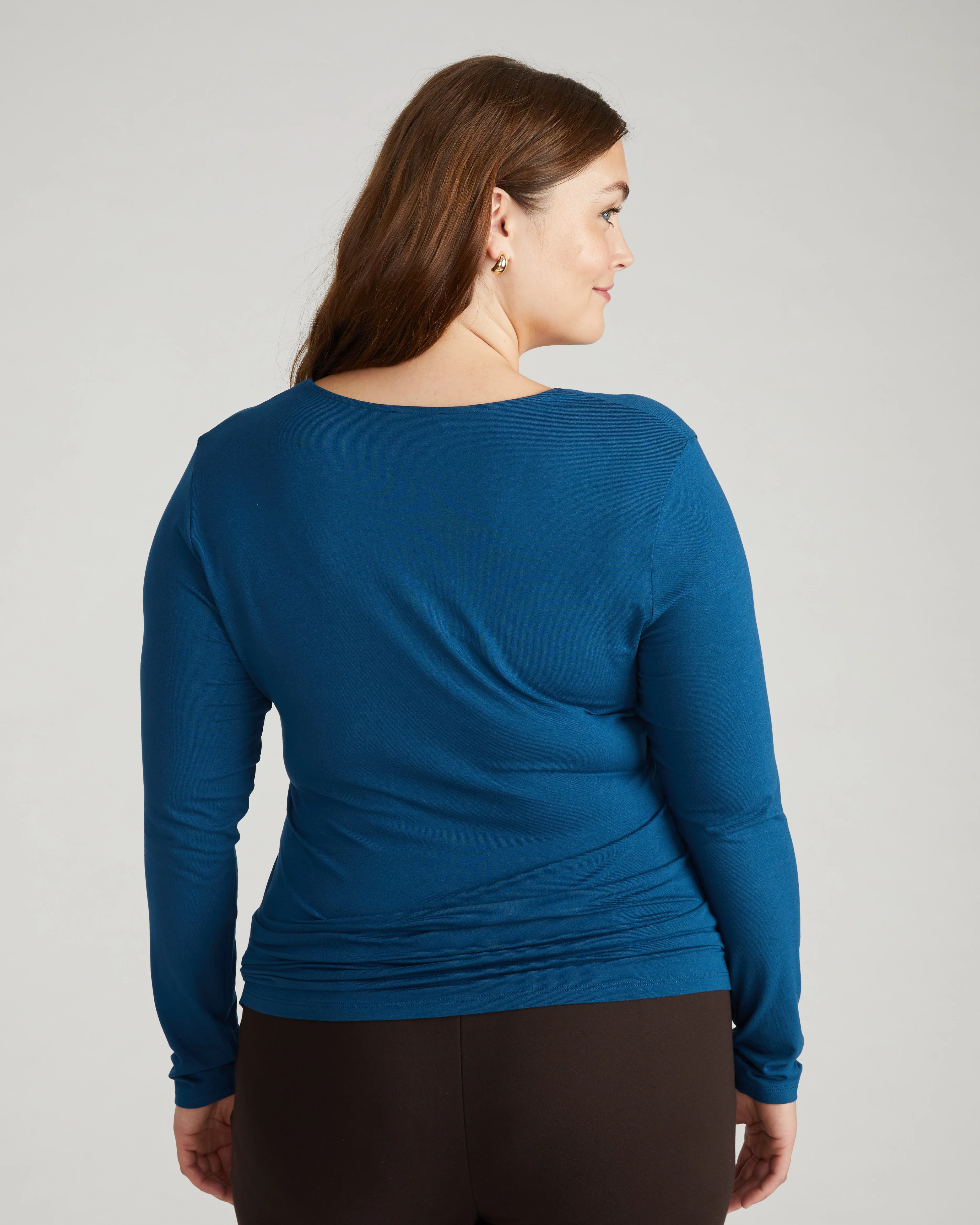 Liquid Jersey Two-Way Long Sleeve Cross Top - Deep Teal - Image 3