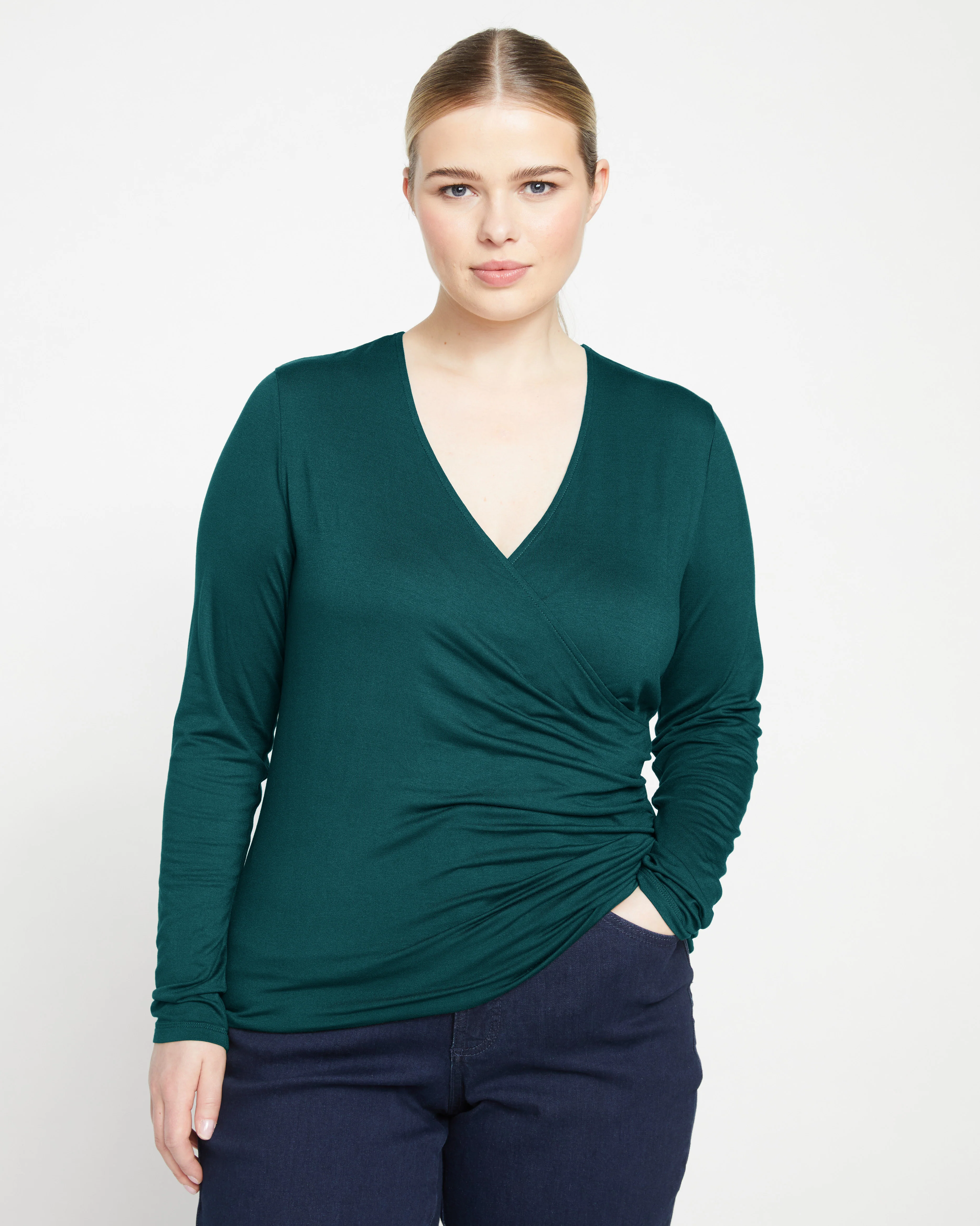 Liquid Jersey Two-Way Long Sleeve Cross Top - Forest Green - Image 2