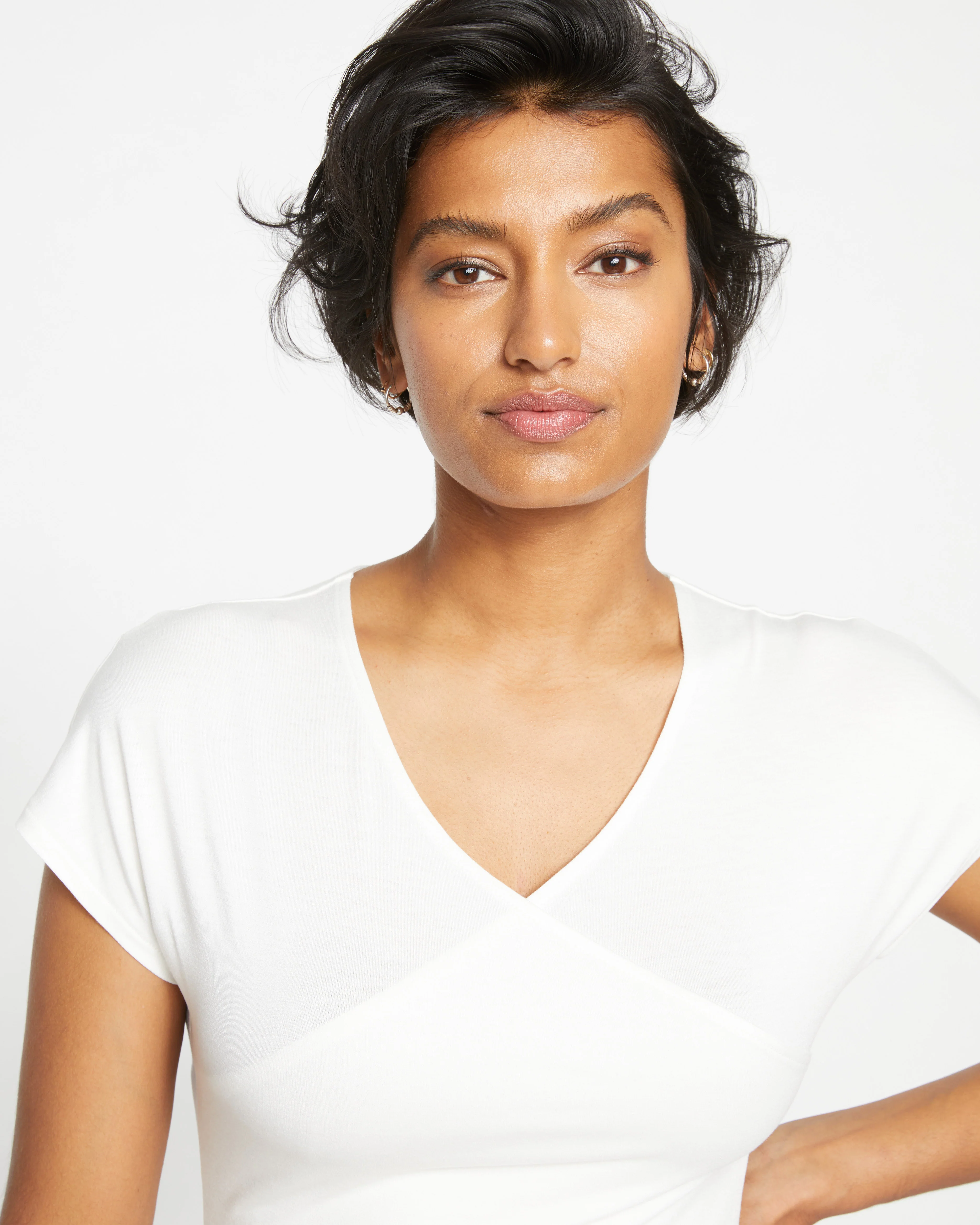 Liquid Jersey Two-Way Short Sleeve Cross Top - White - Image 2