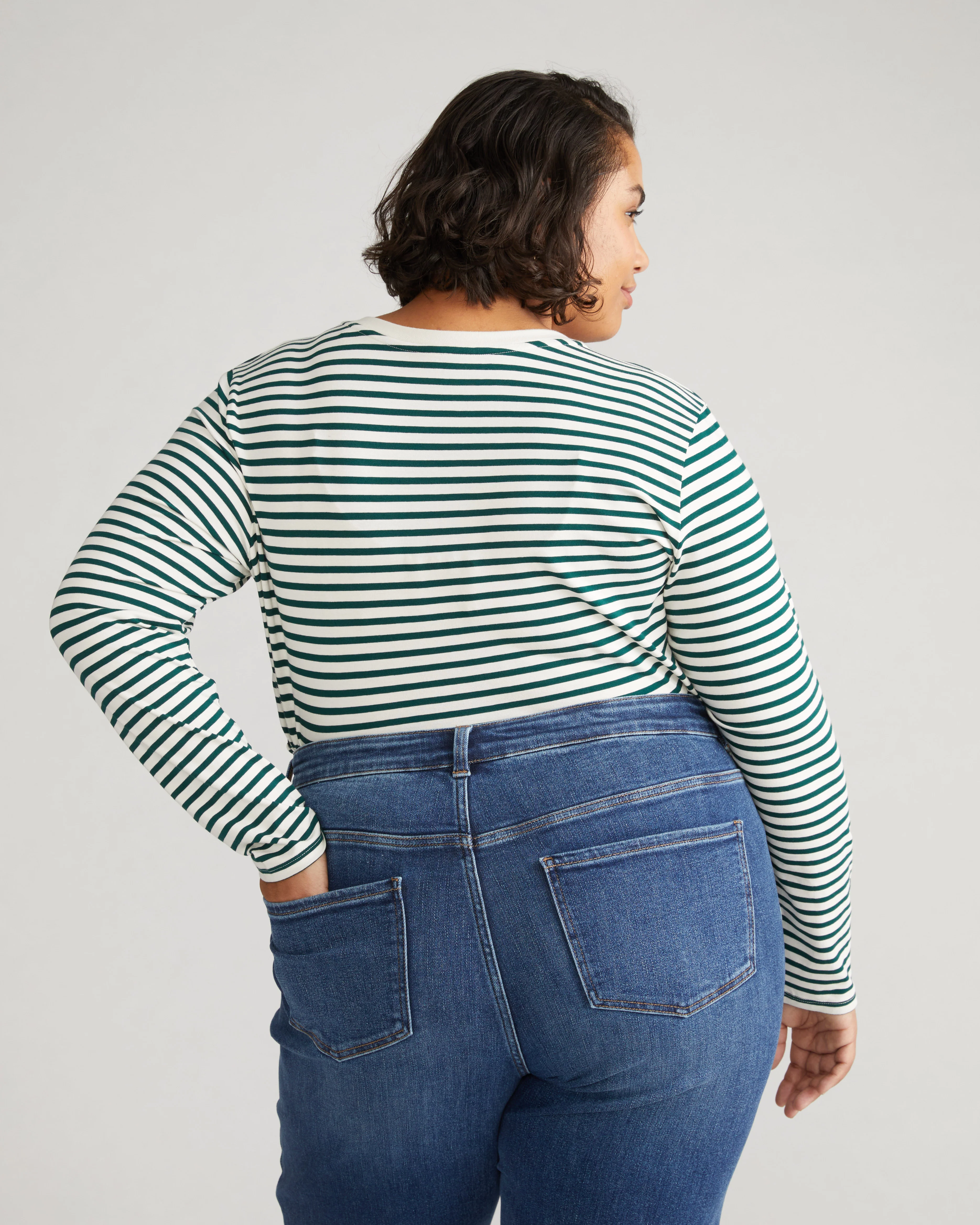 Long Sleeve V Rex - Bone/Botanic Stripe - Image 2