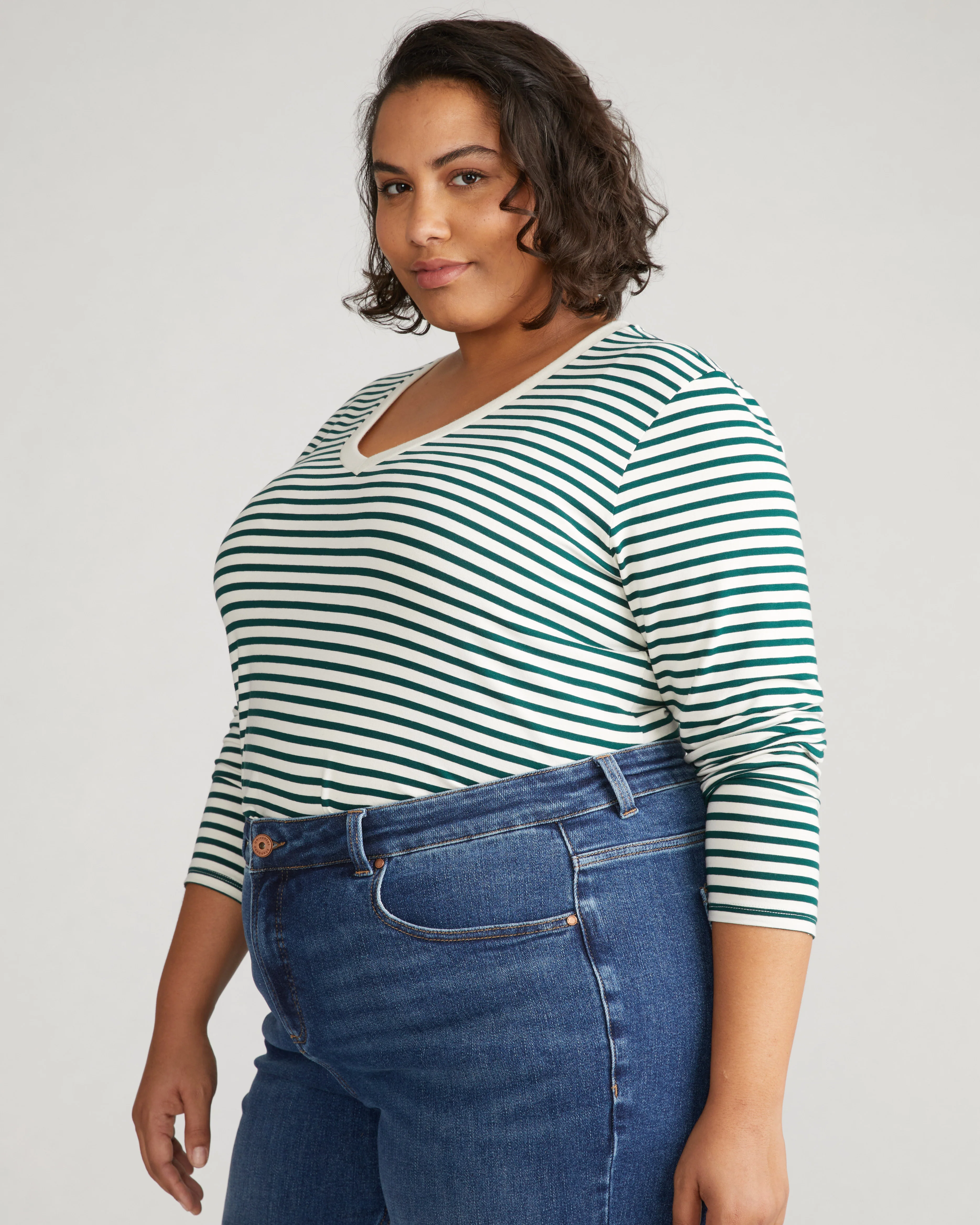 Long Sleeve V Rex - Bone/Botanic Stripe - Image 3