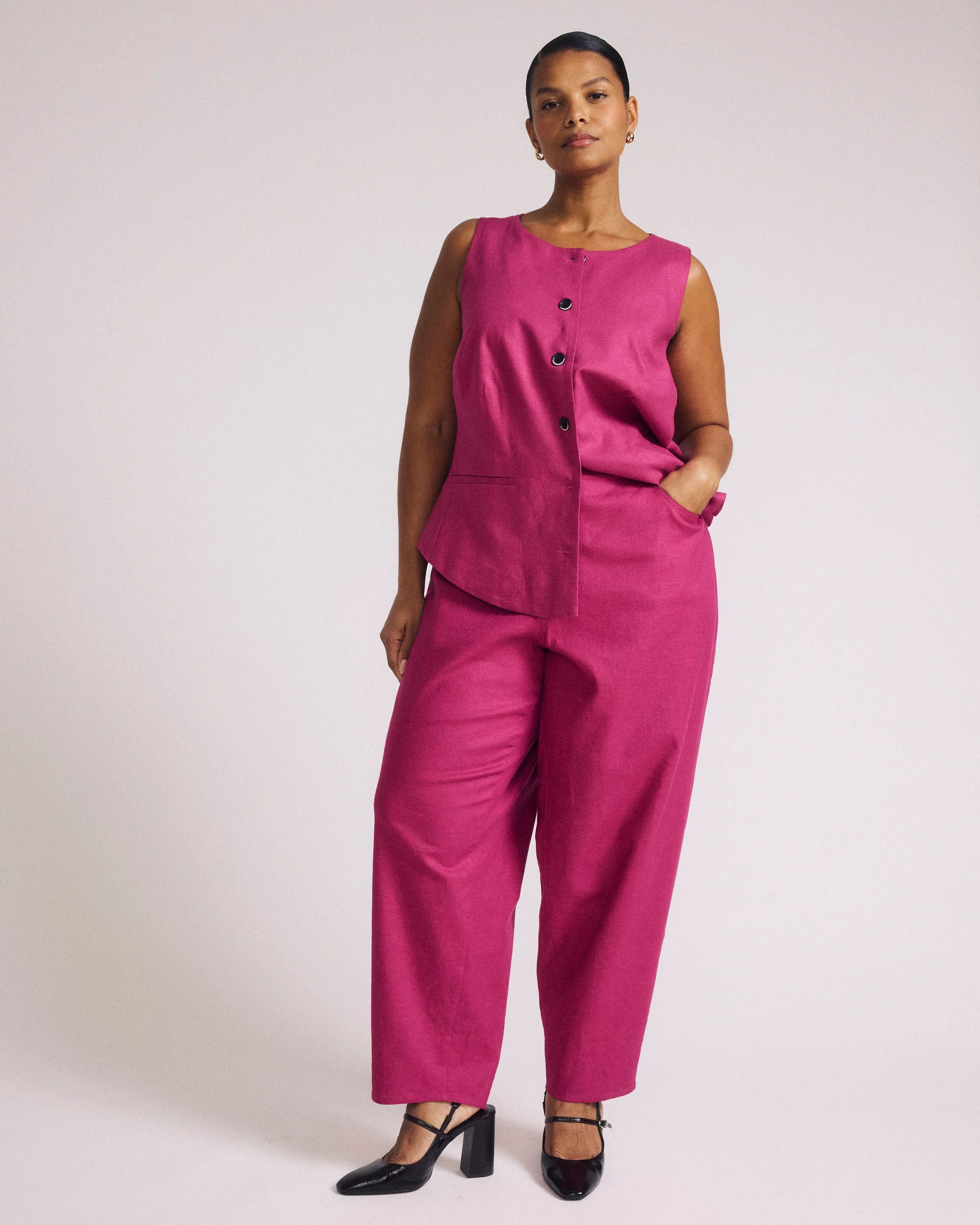 Lou Barrel Leg Linen Pants - Hyper Pink