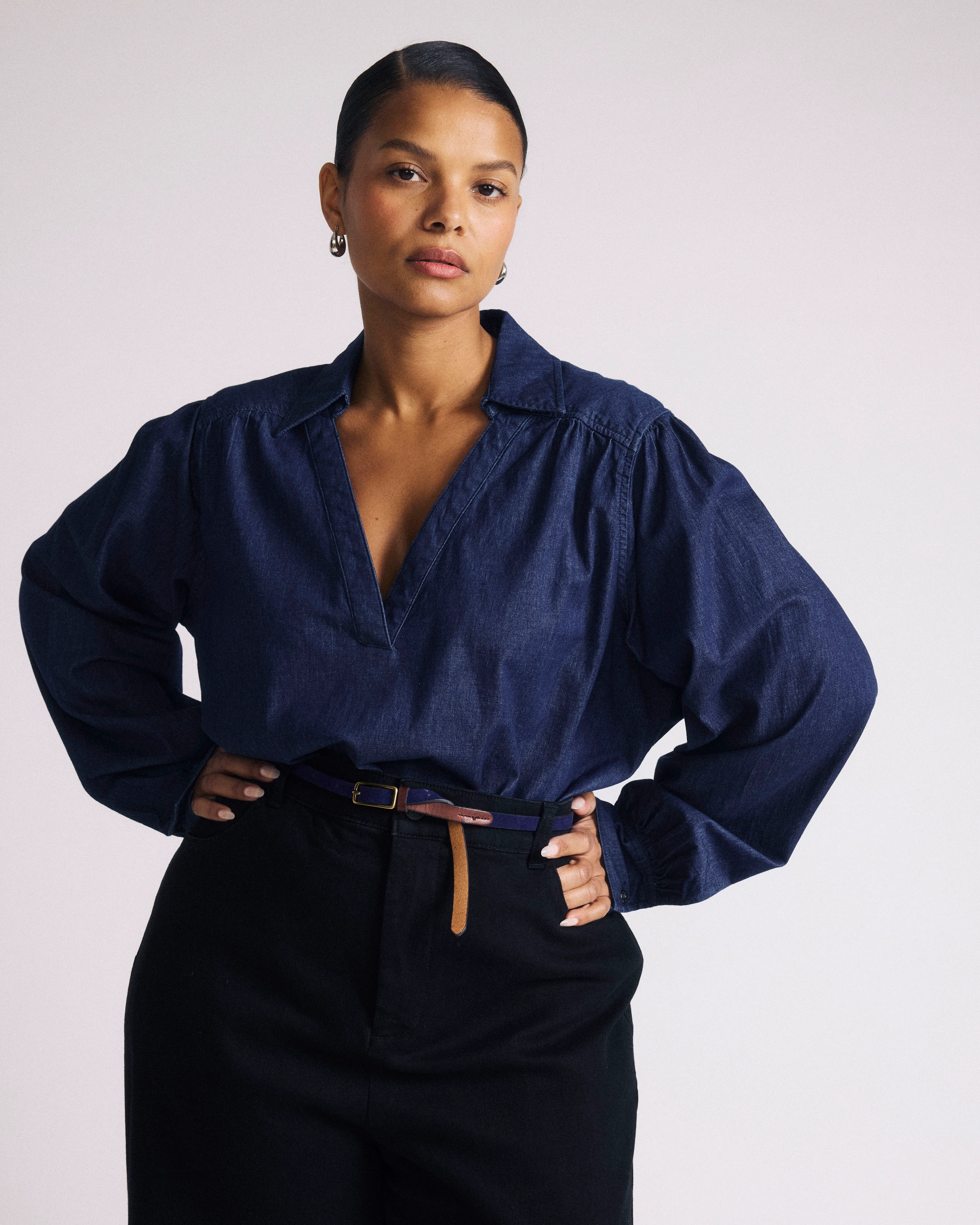Maisie Cotton Chambray Blouse - Dark Indigo
