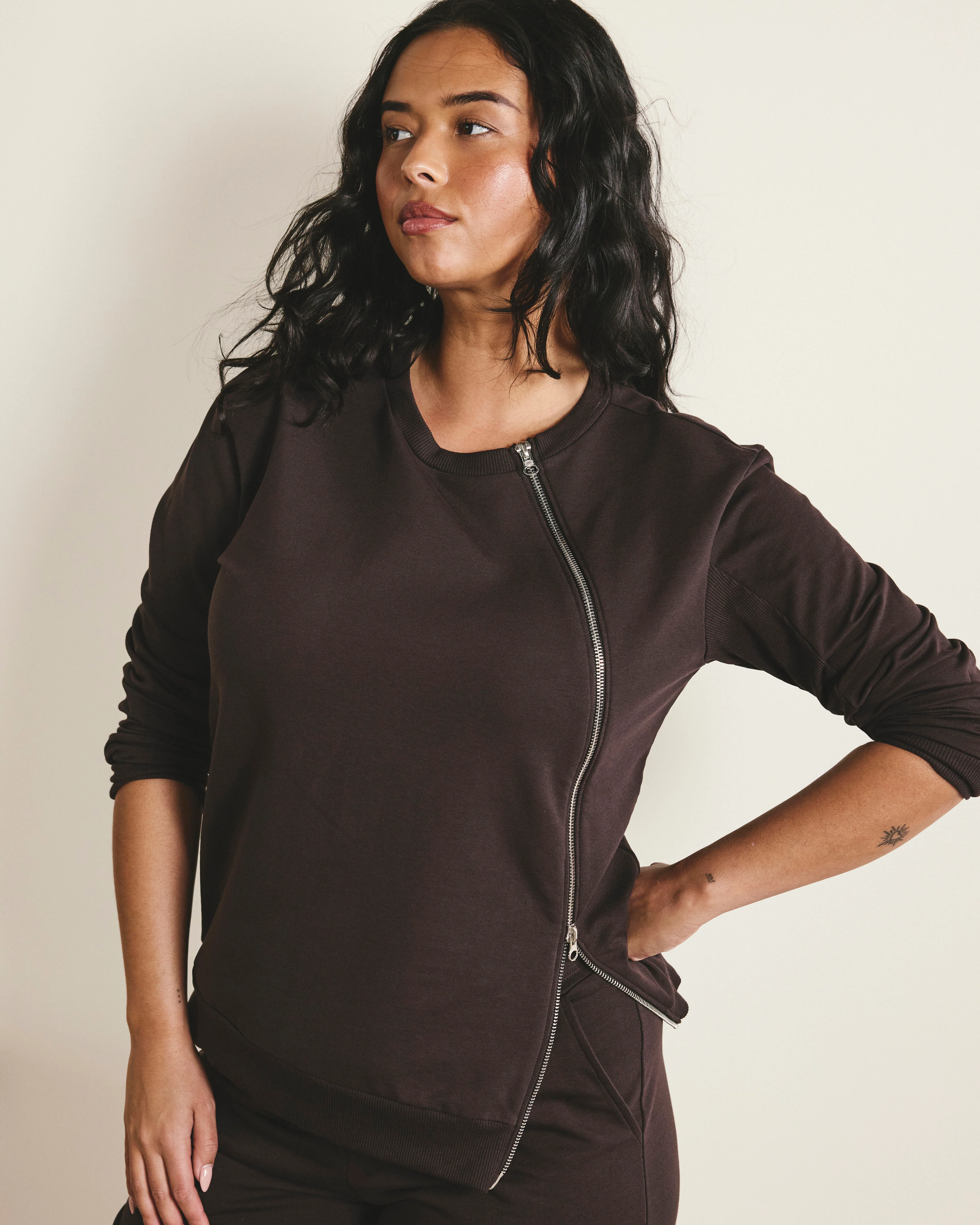 Meridien Zip Sweatshirt - Deep Brown