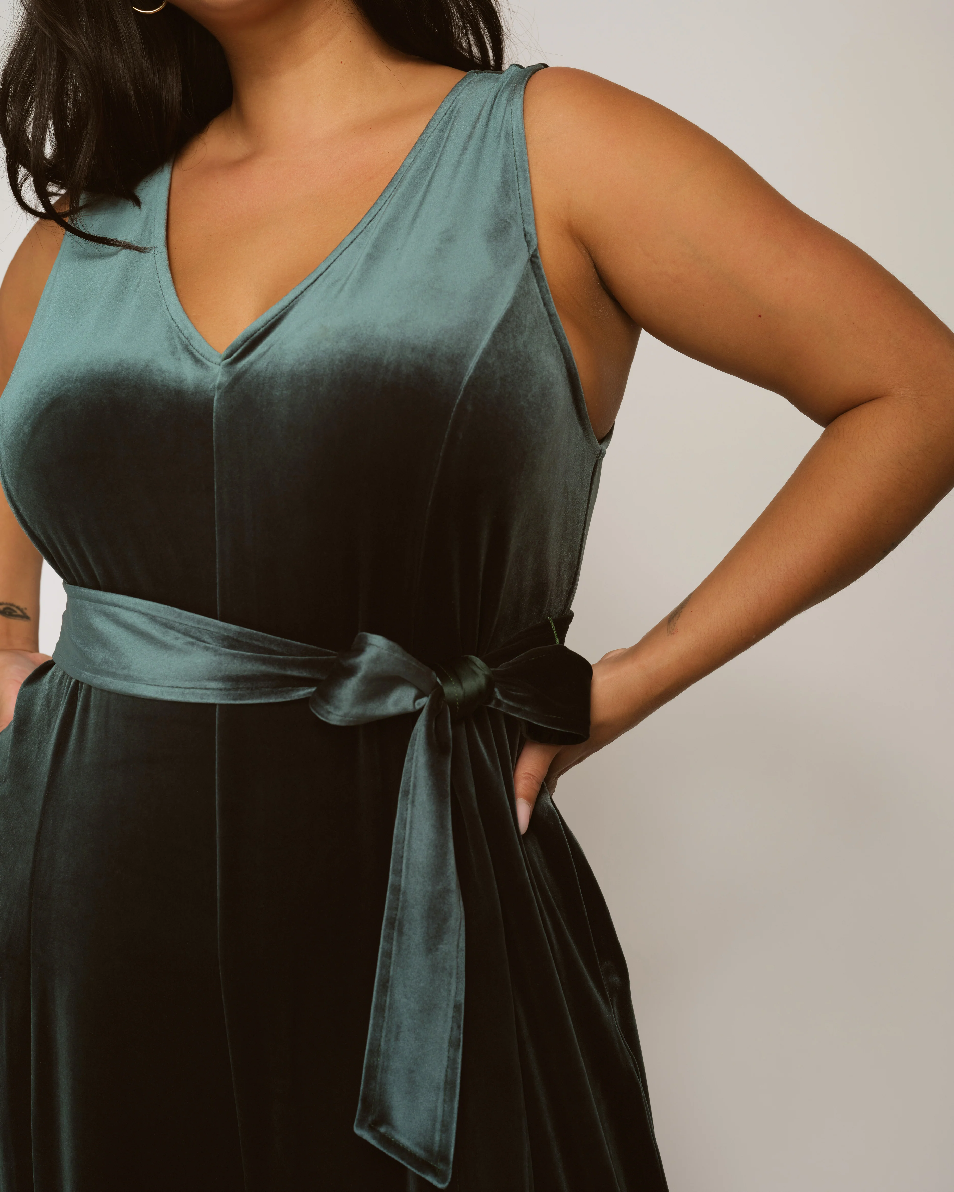 Midnight Velvet Jumpsuit - Forest Green - Image 2