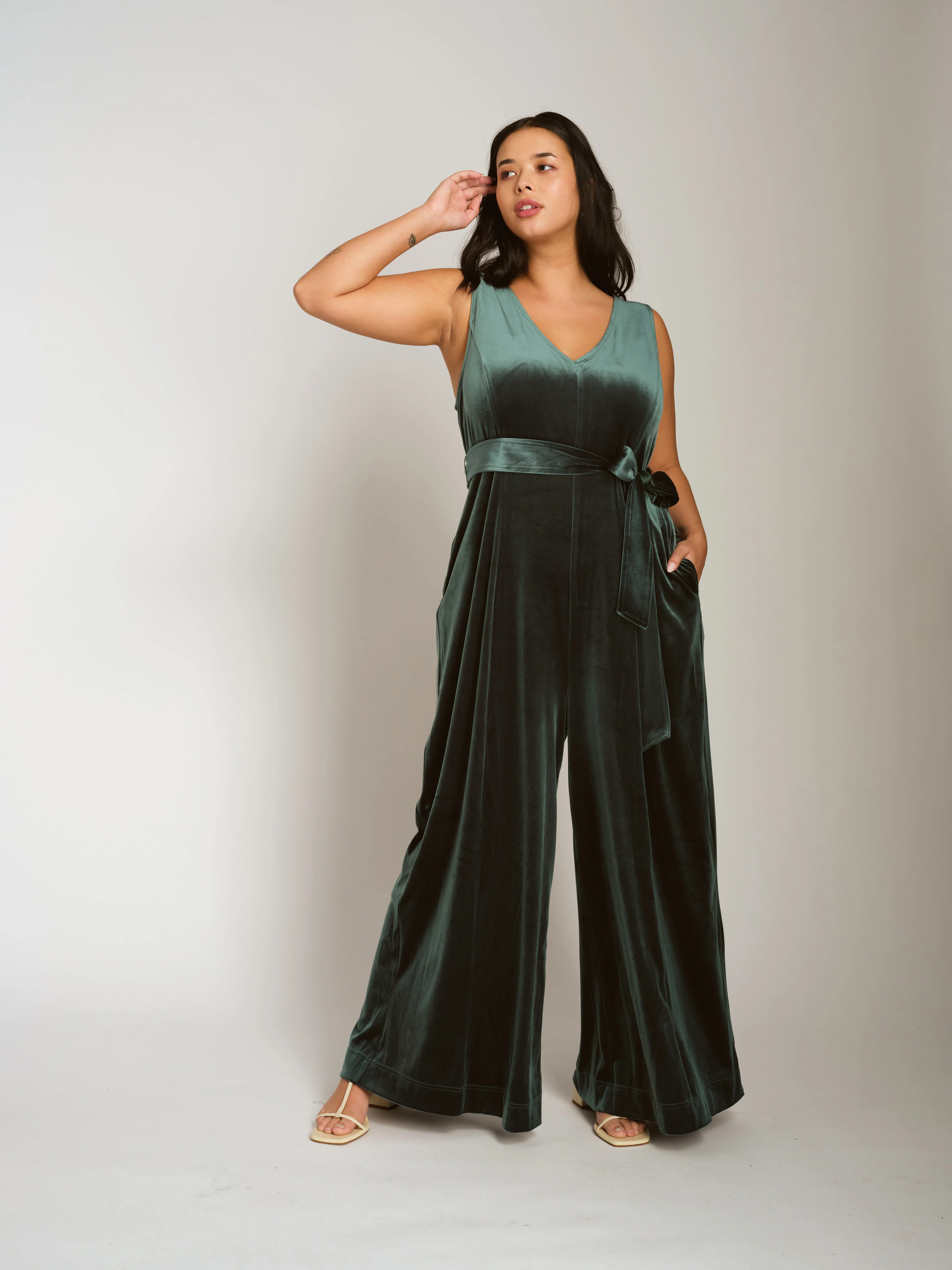 Midnight Velvet Jumpsuit - Forest Green - Image 3