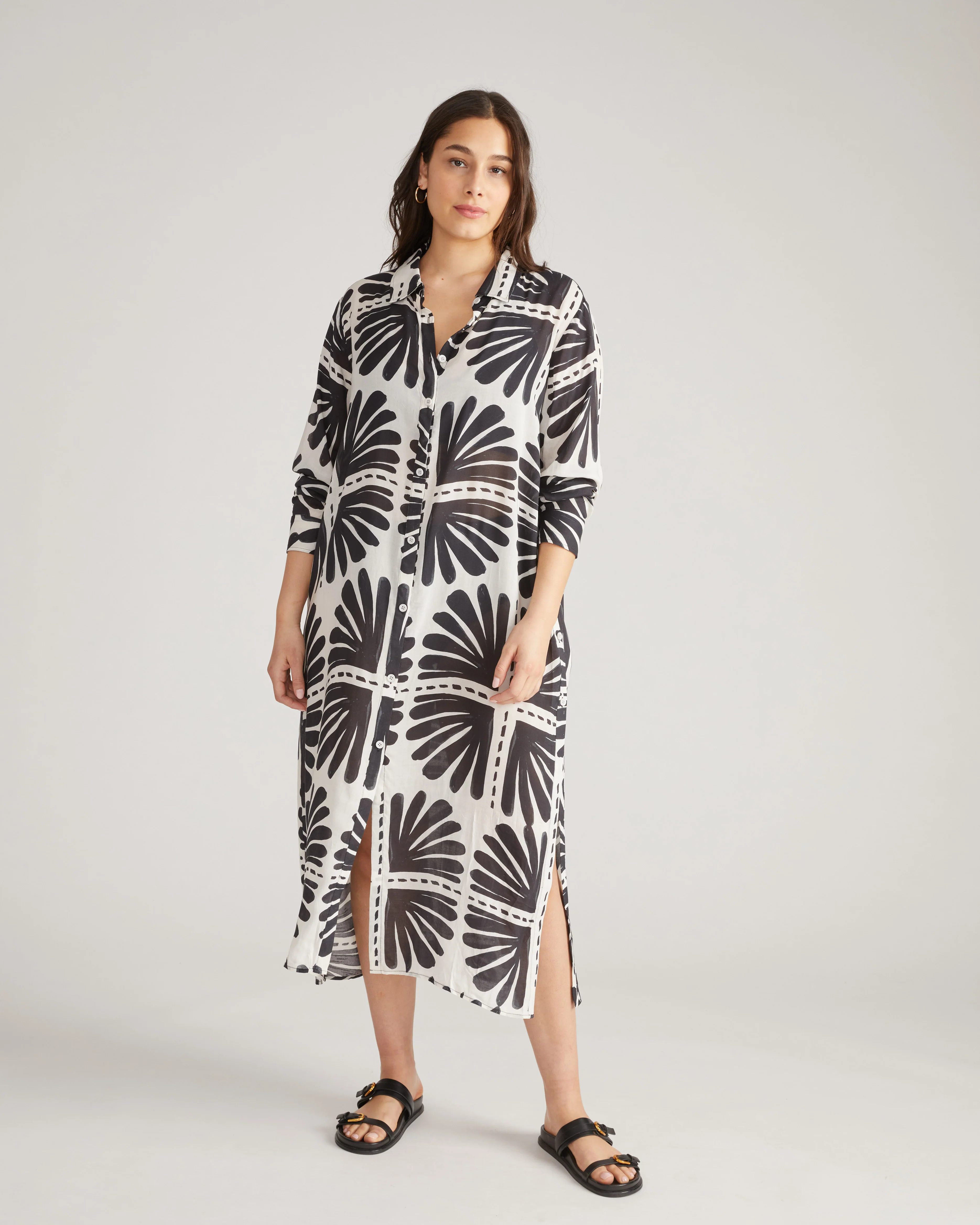 Nailah Button Down Tunic - Ink Bloom Print