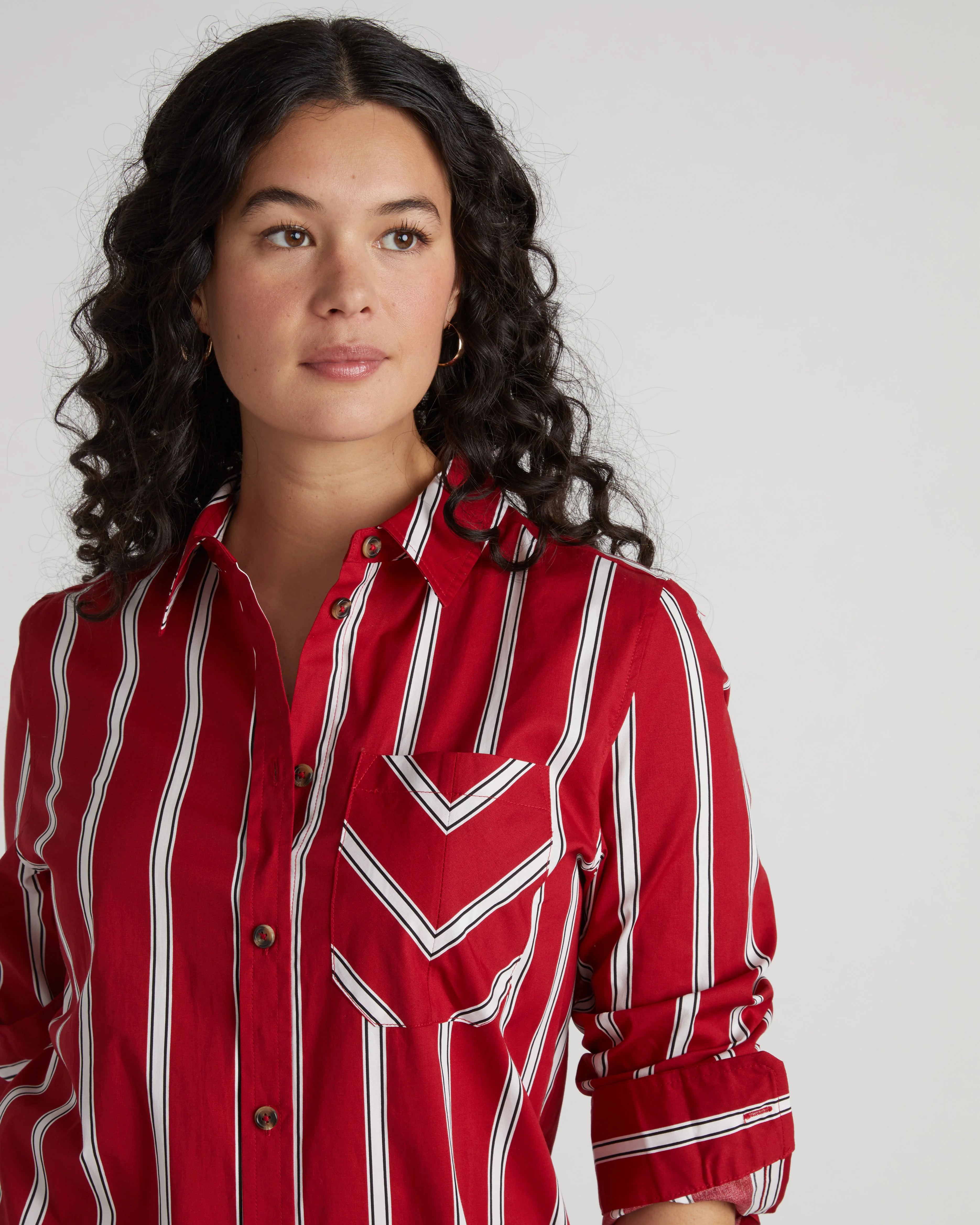 Odeon Stretch Poplin Shirtdress - Red/Black/White Stripe - Image 2