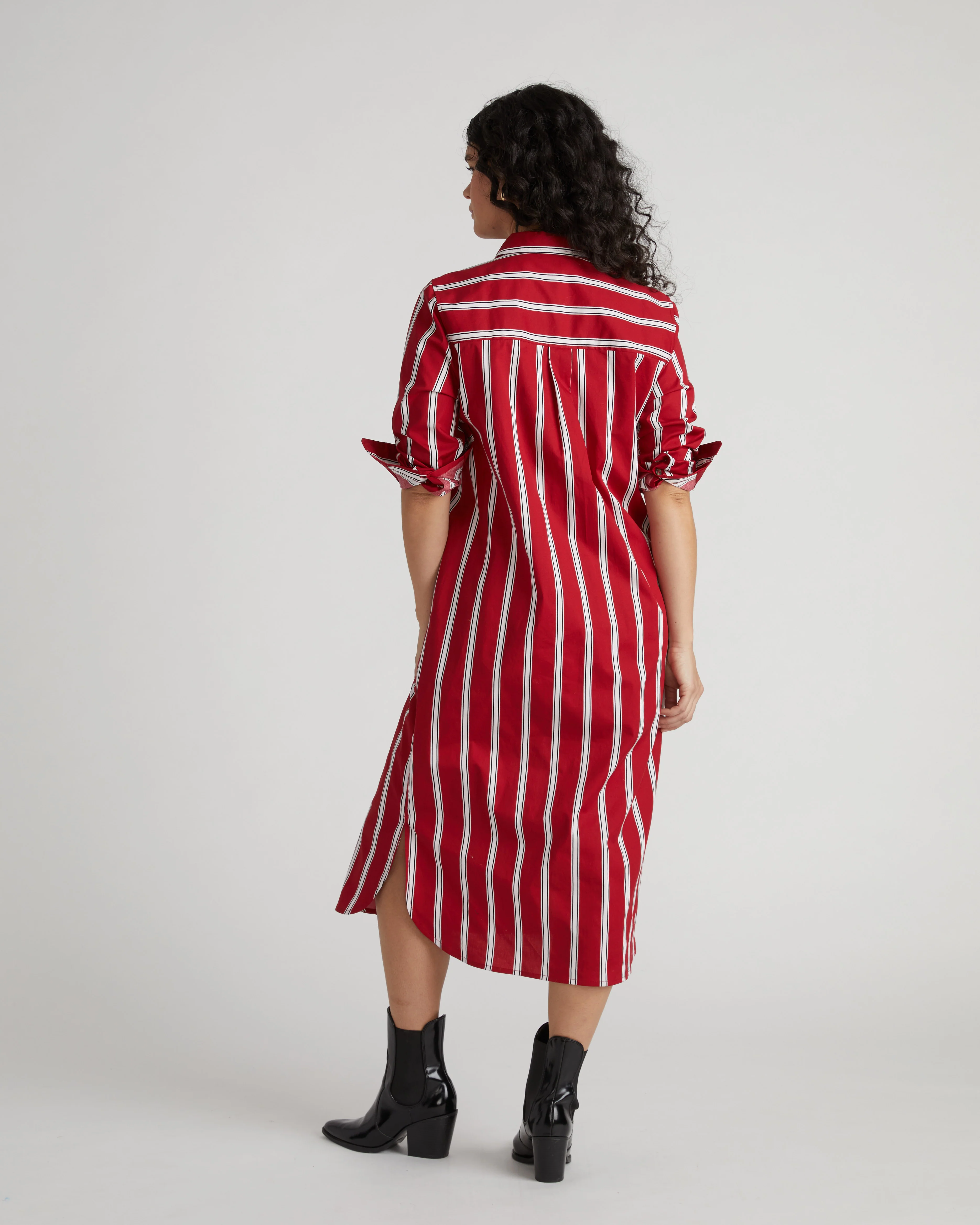 Odeon Stretch Poplin Shirtdress - Red/Black/White Stripe - Image 3