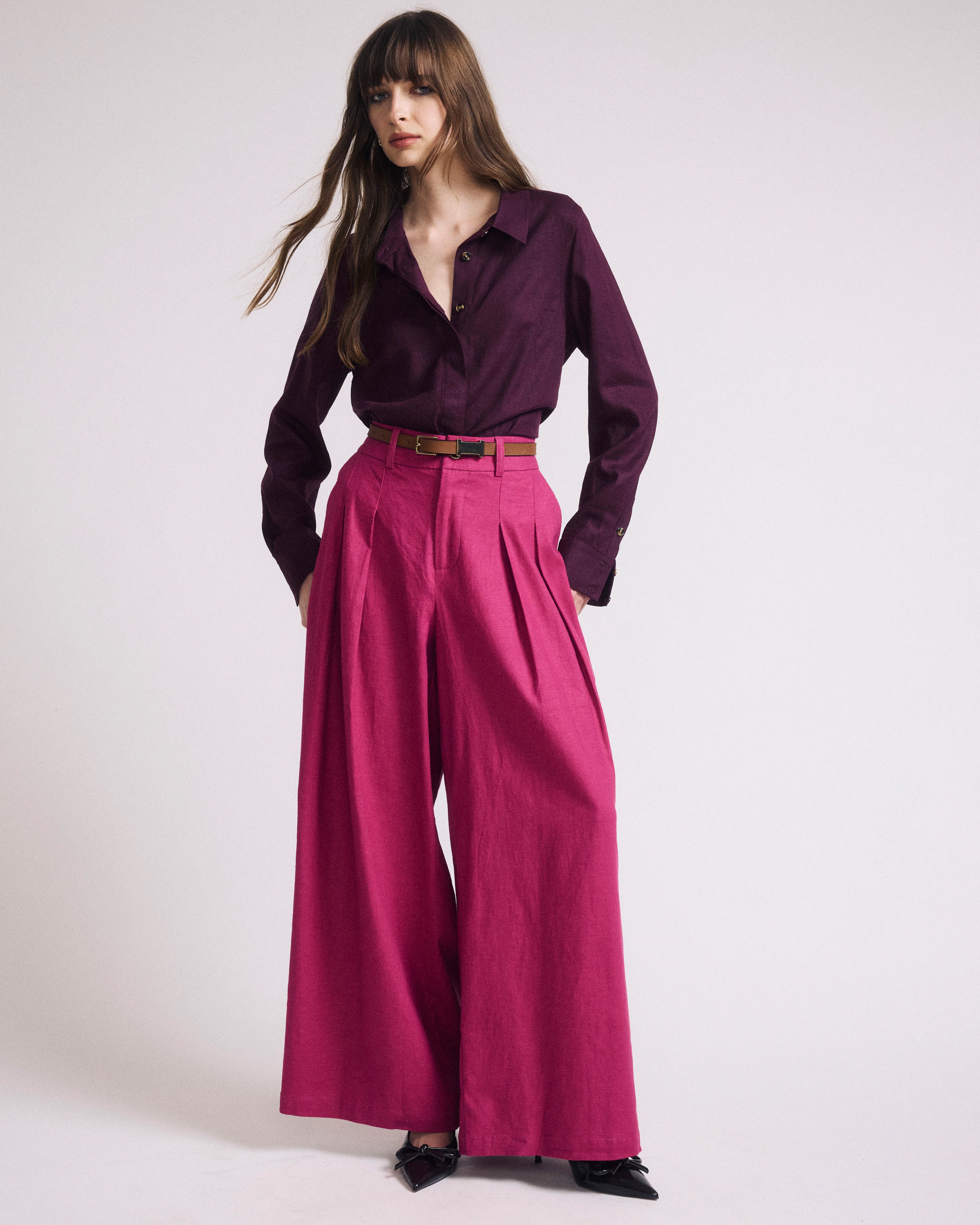 Palais Stretch Linen Wide Leg Pant - Hyper Pink