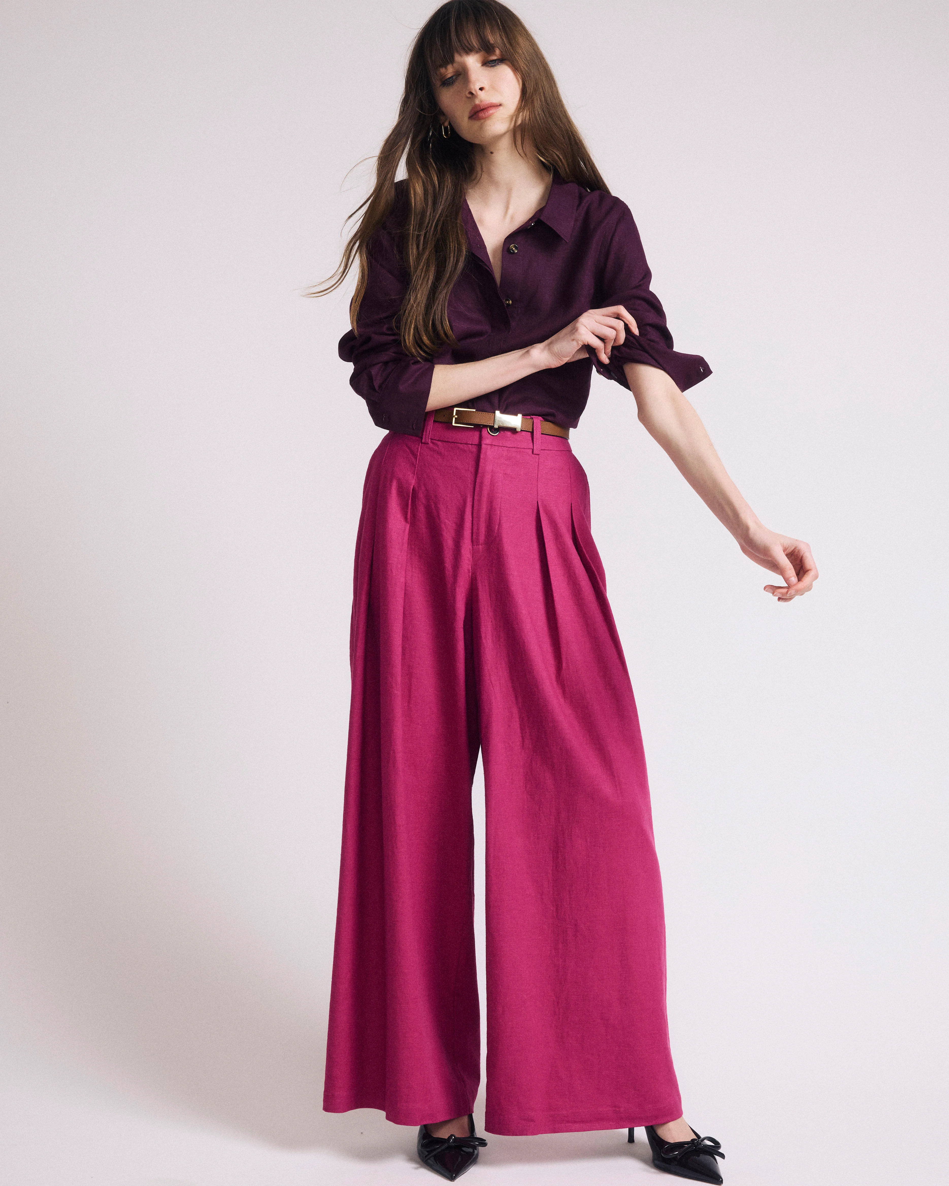 Palais Stretch Linen Wide Leg Pant - Hyper Pink - Image 2