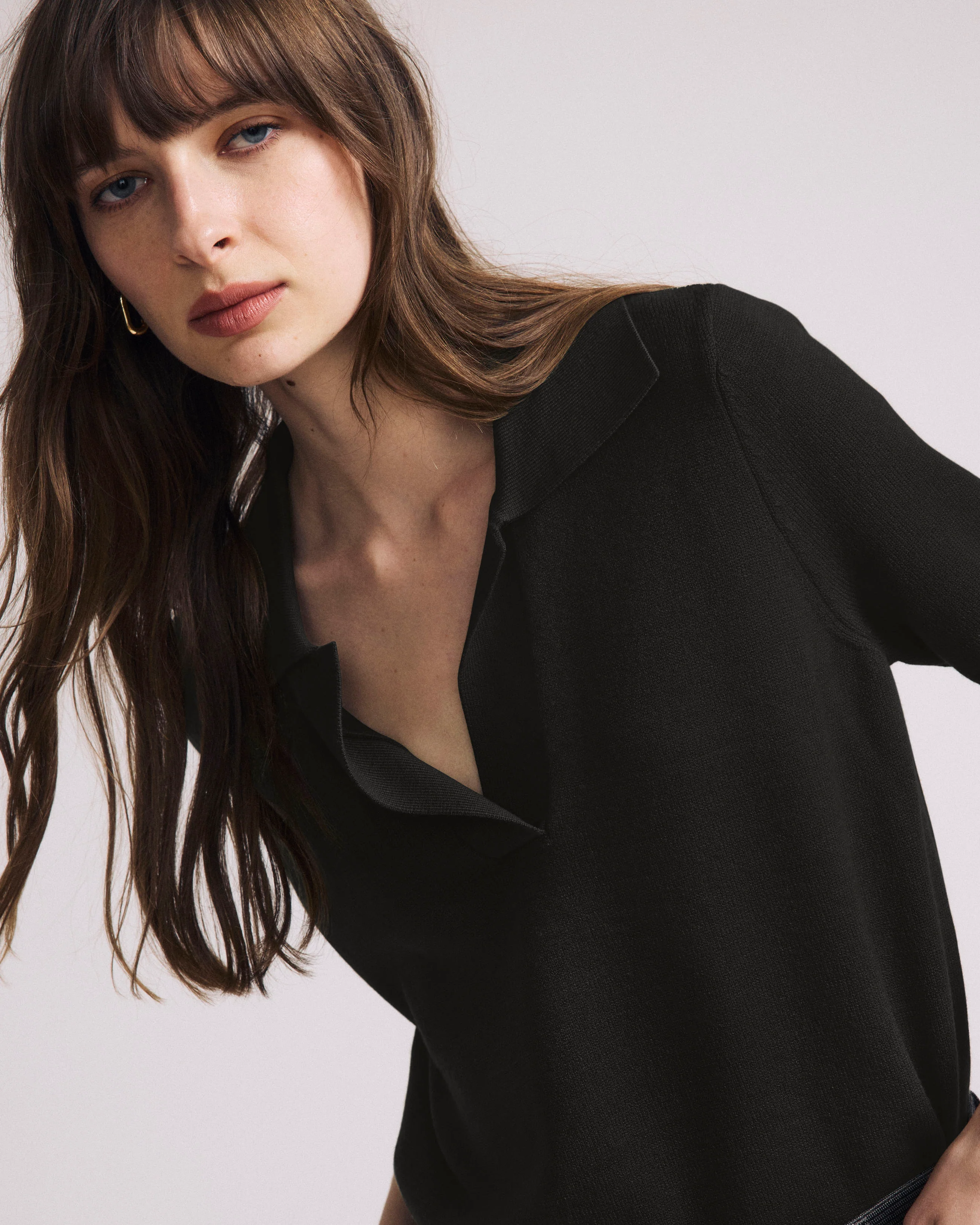 Savvy Fine Knit Short Sleeve Polo Sweater - Black