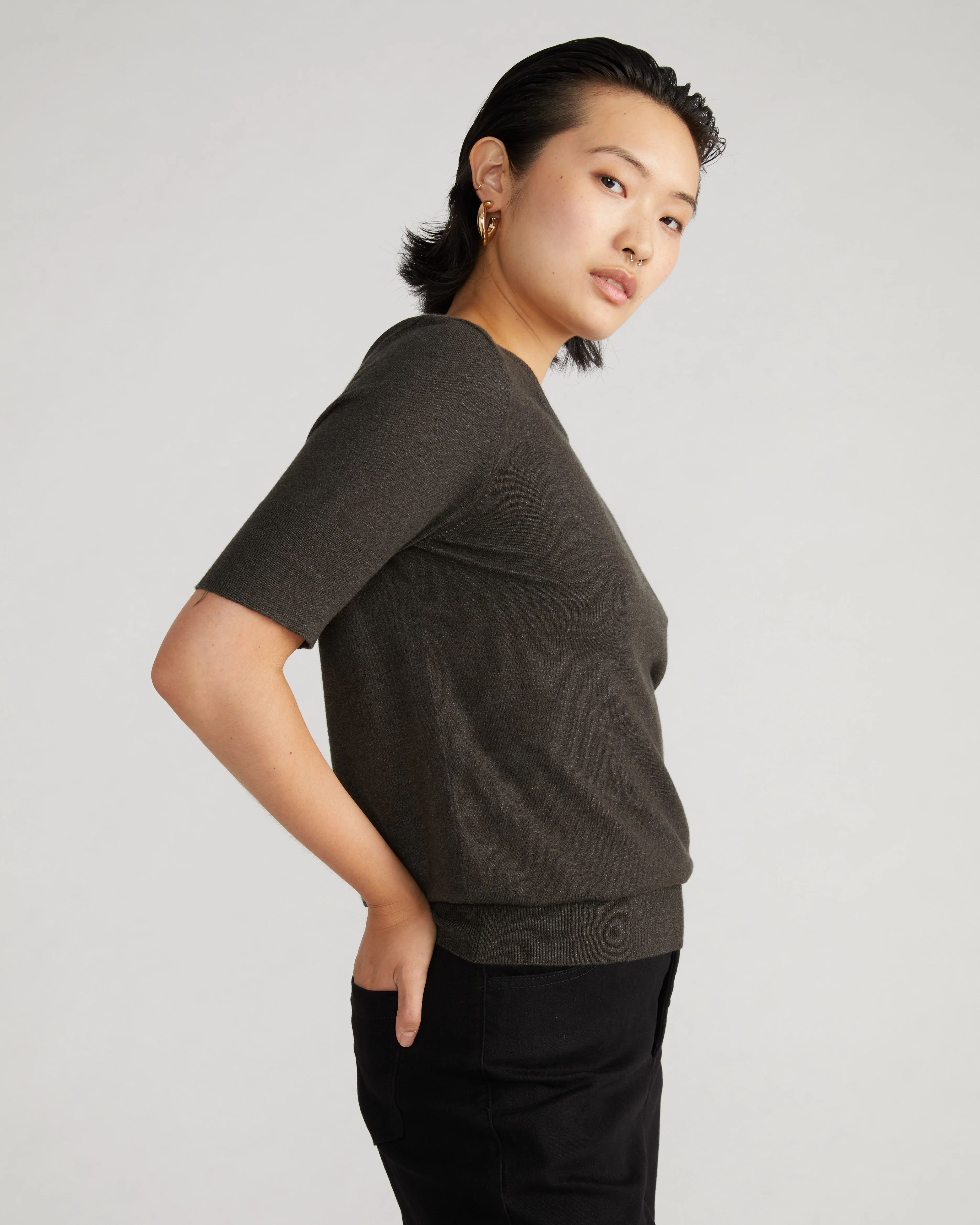 Savvy Fine Knit Sweater Top - Graphite - Image 6