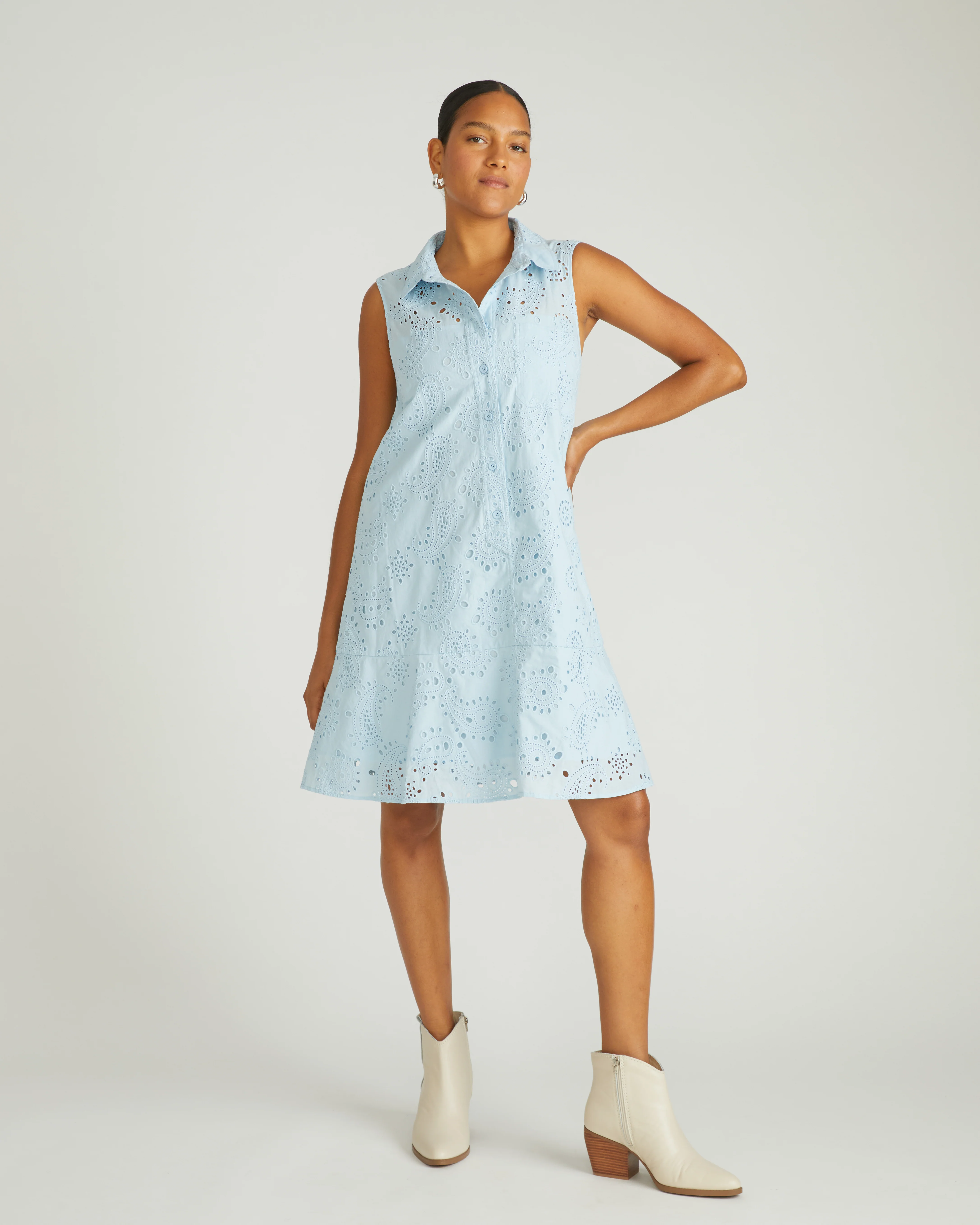 Simone Cotton Eyelet Dress - Light Blue - Image 4