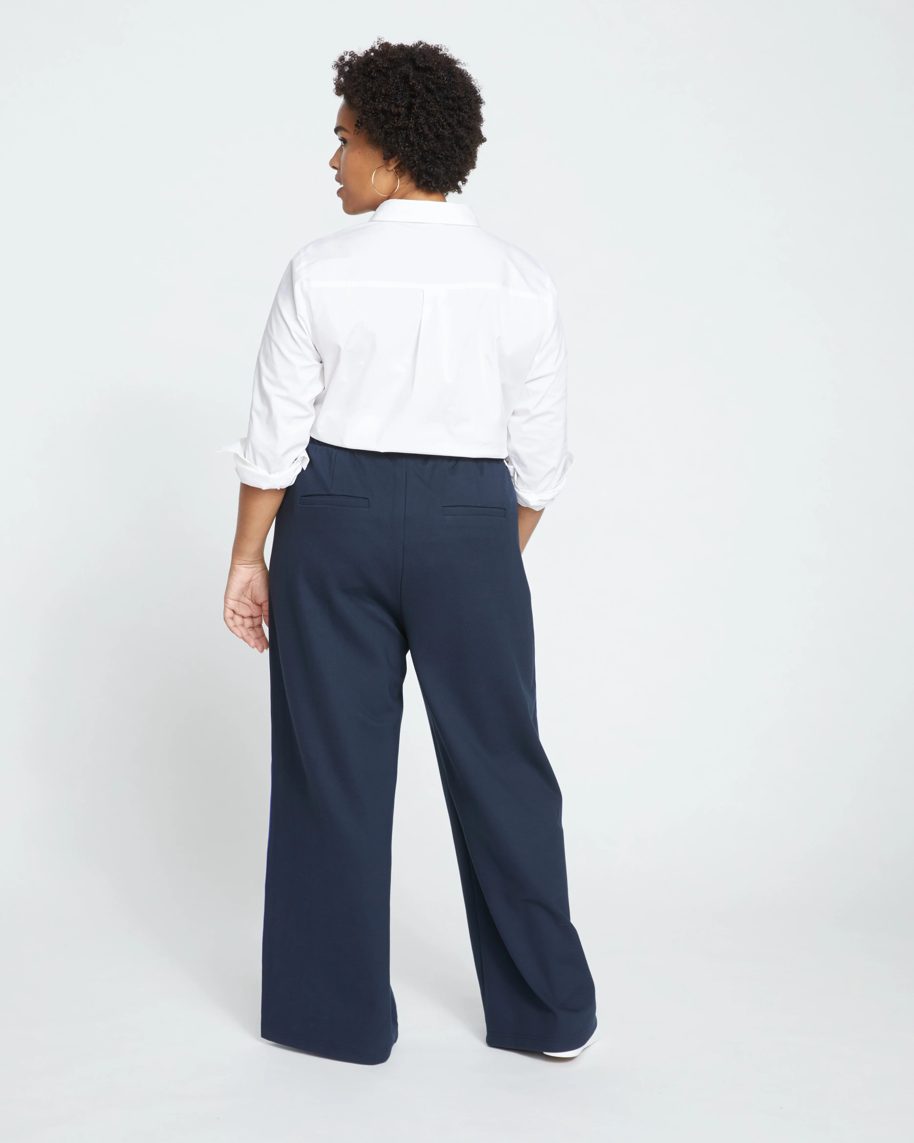 Stephanie Wide Leg Stripe Ponte Pants 30 Inch - Navy with Absinthe/Navy Stripe - Image 4