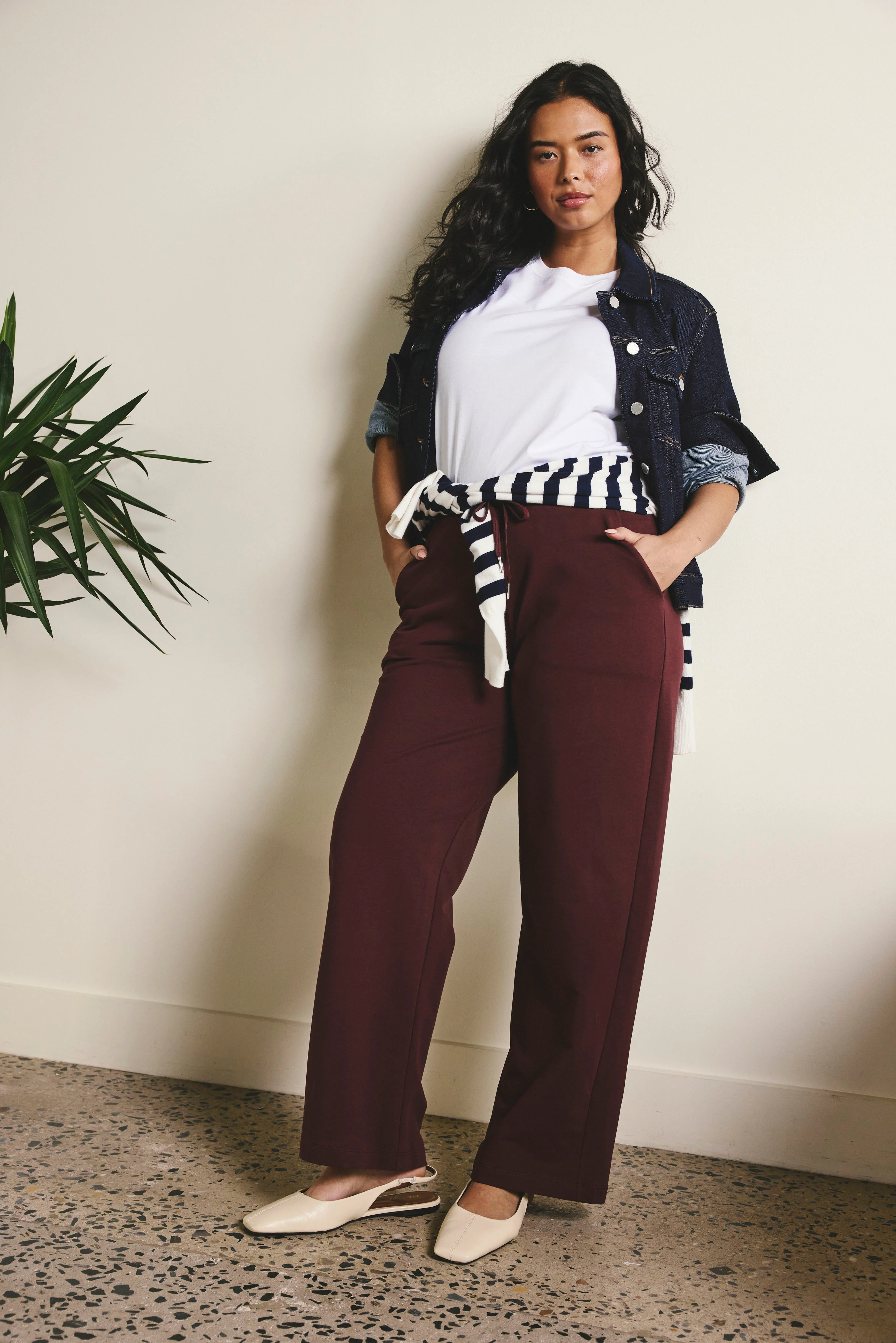 Straight Leg French Terry Sweatpants - Black Cherry