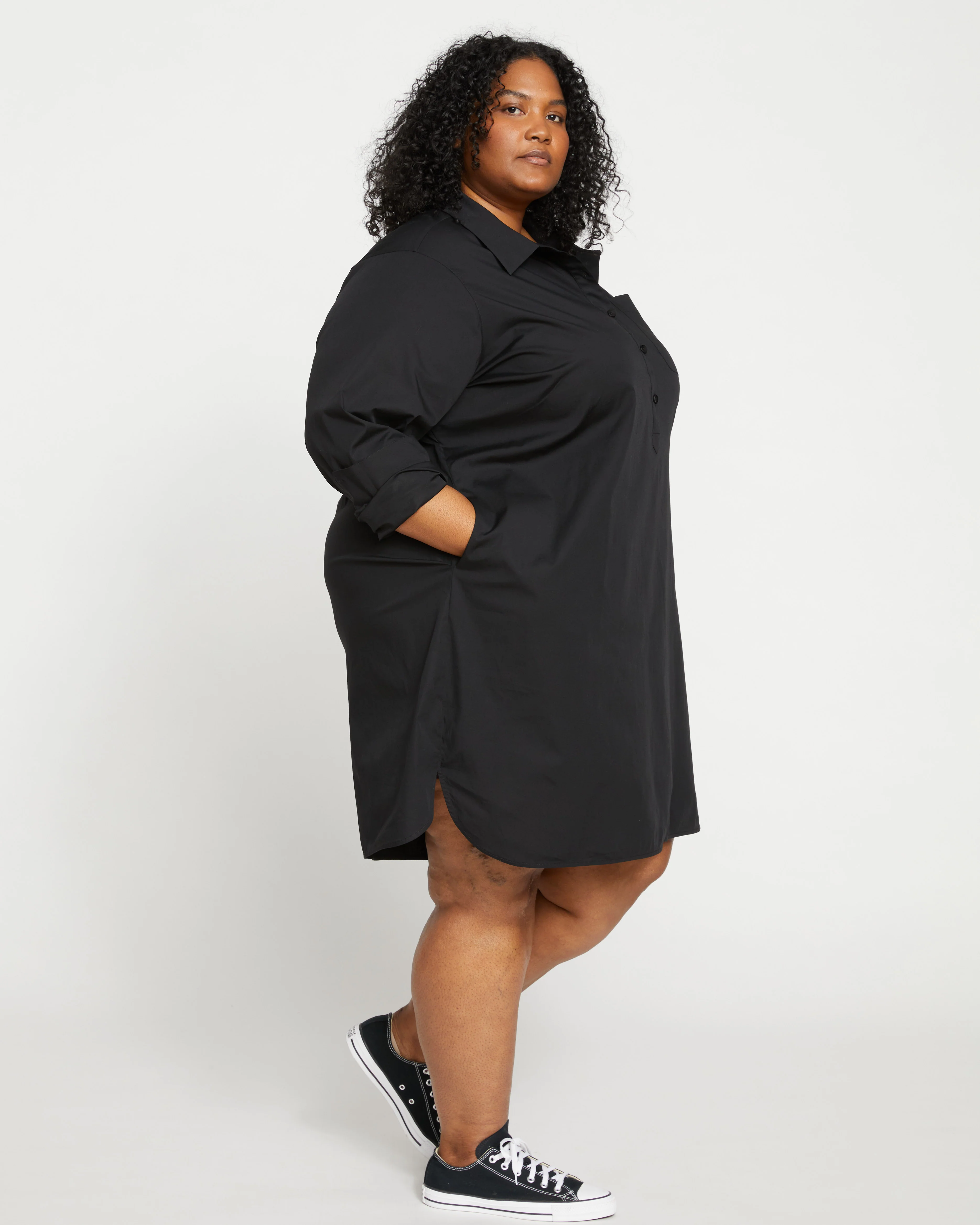 Stretch Poplin Rubicon Shirtdress - Black - Image 4