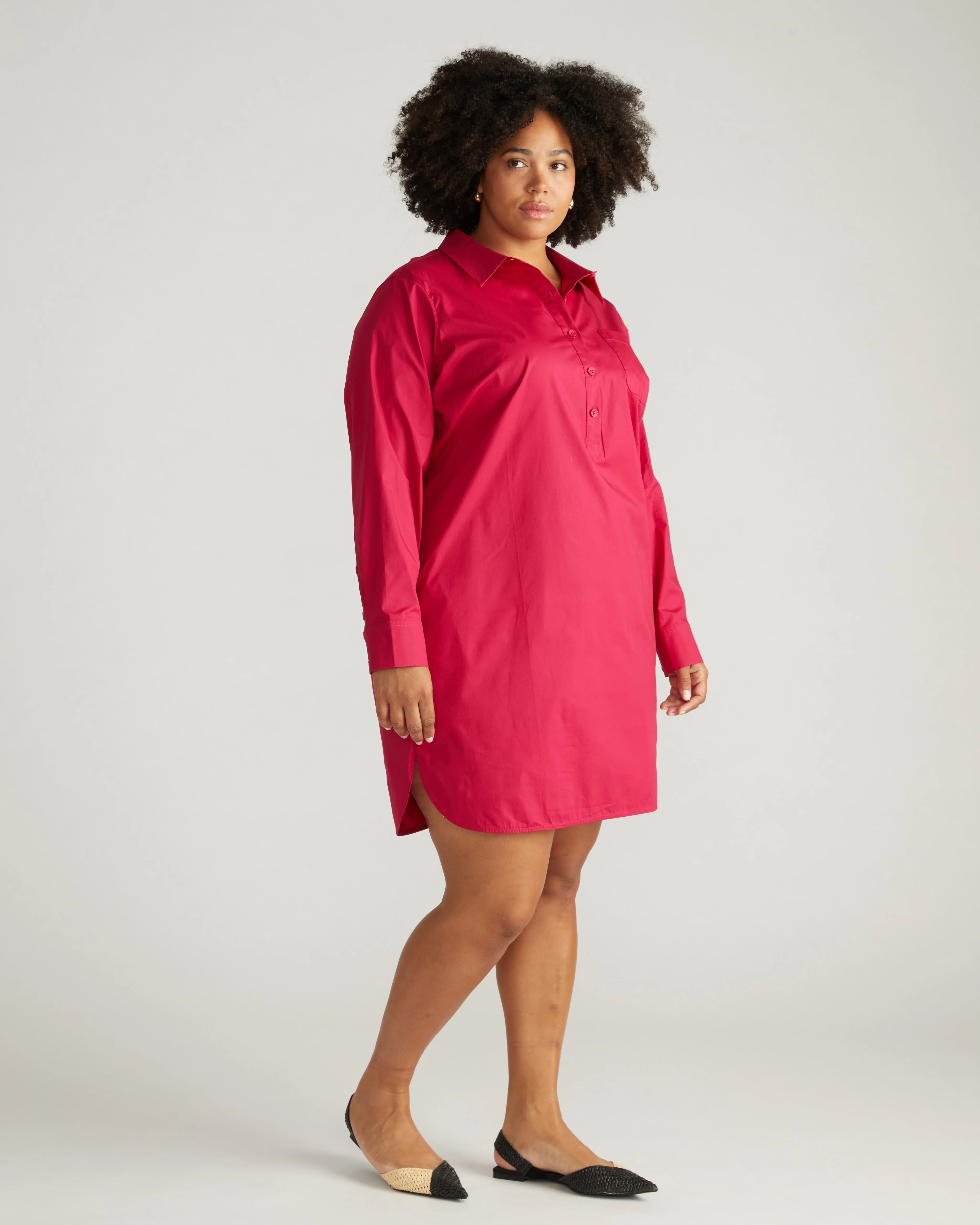 Stretch Poplin Rubicon Shirtdress - Cerise - Image 2